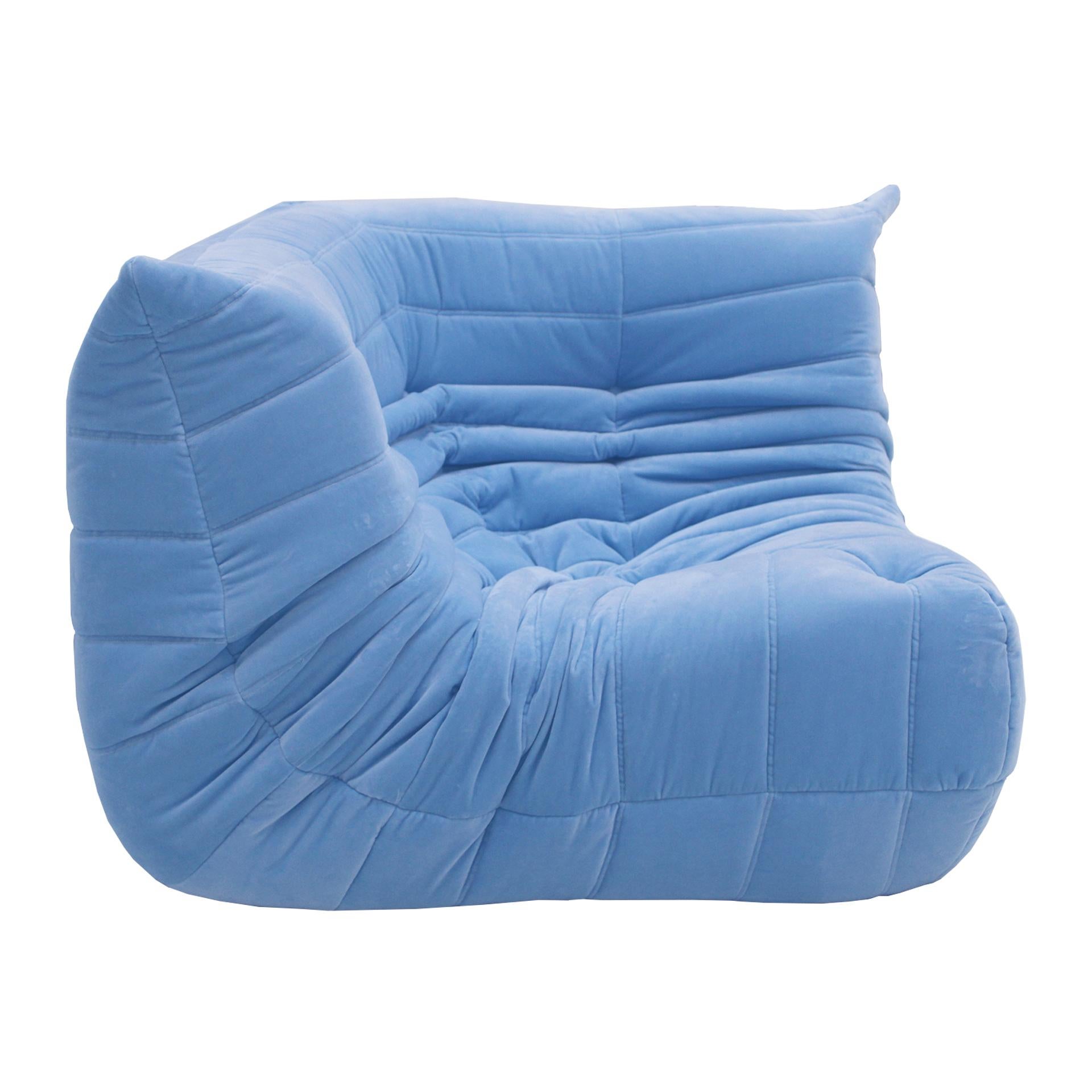 Original Ligne Roset Togo Blue Cotton Velvet Sofa Designed by Michel Ducaroy 3