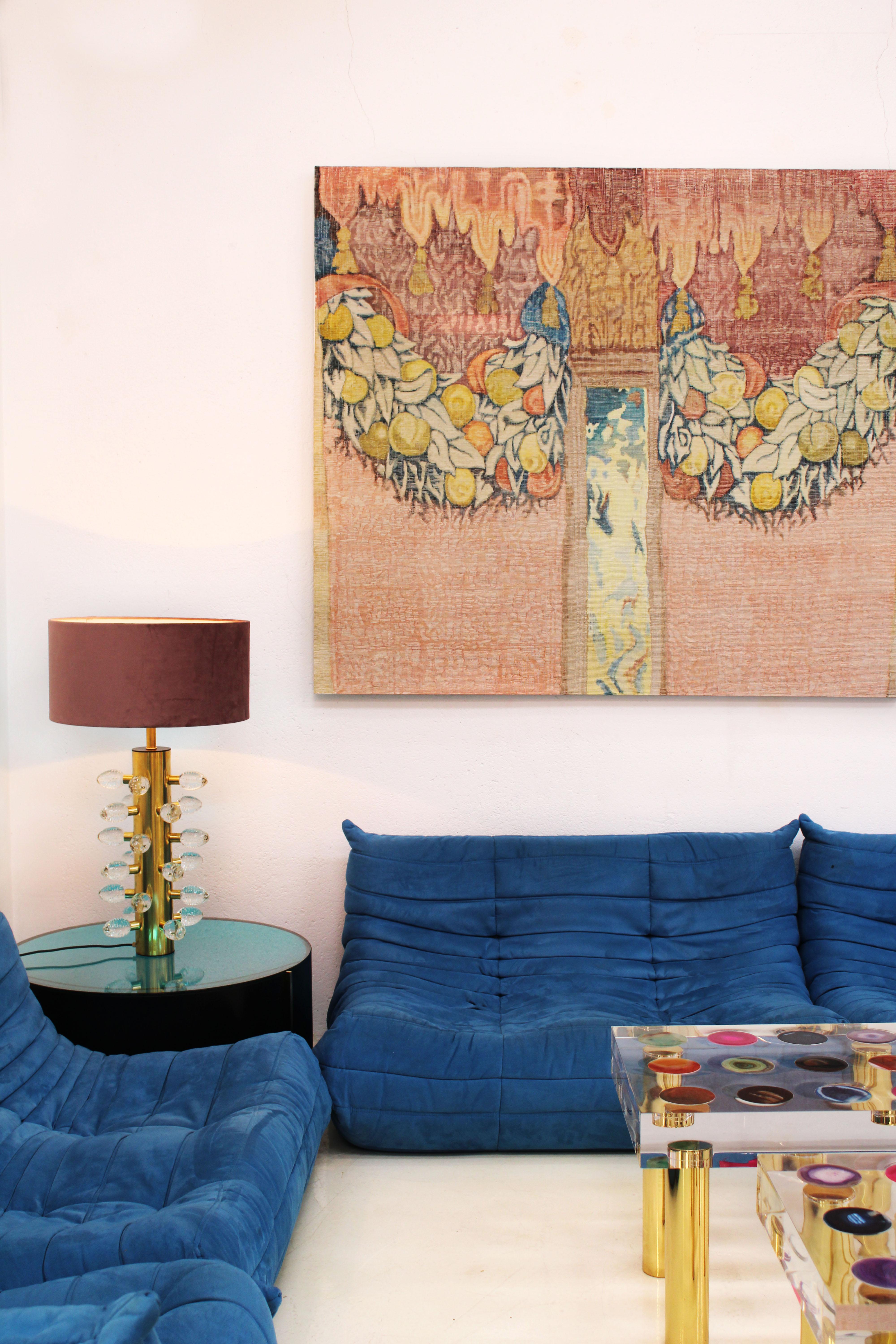 Original Ligne Roset Togo Blue Cotton Velvet Sofa Designed by Michel Ducaroy 5