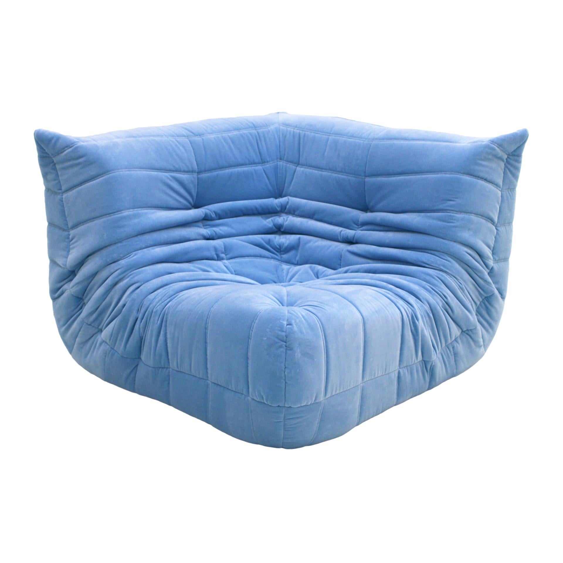 Original Ligne Roset Togo Blue Cotton Velvet Sofa Designed by Michel Ducaroy 5