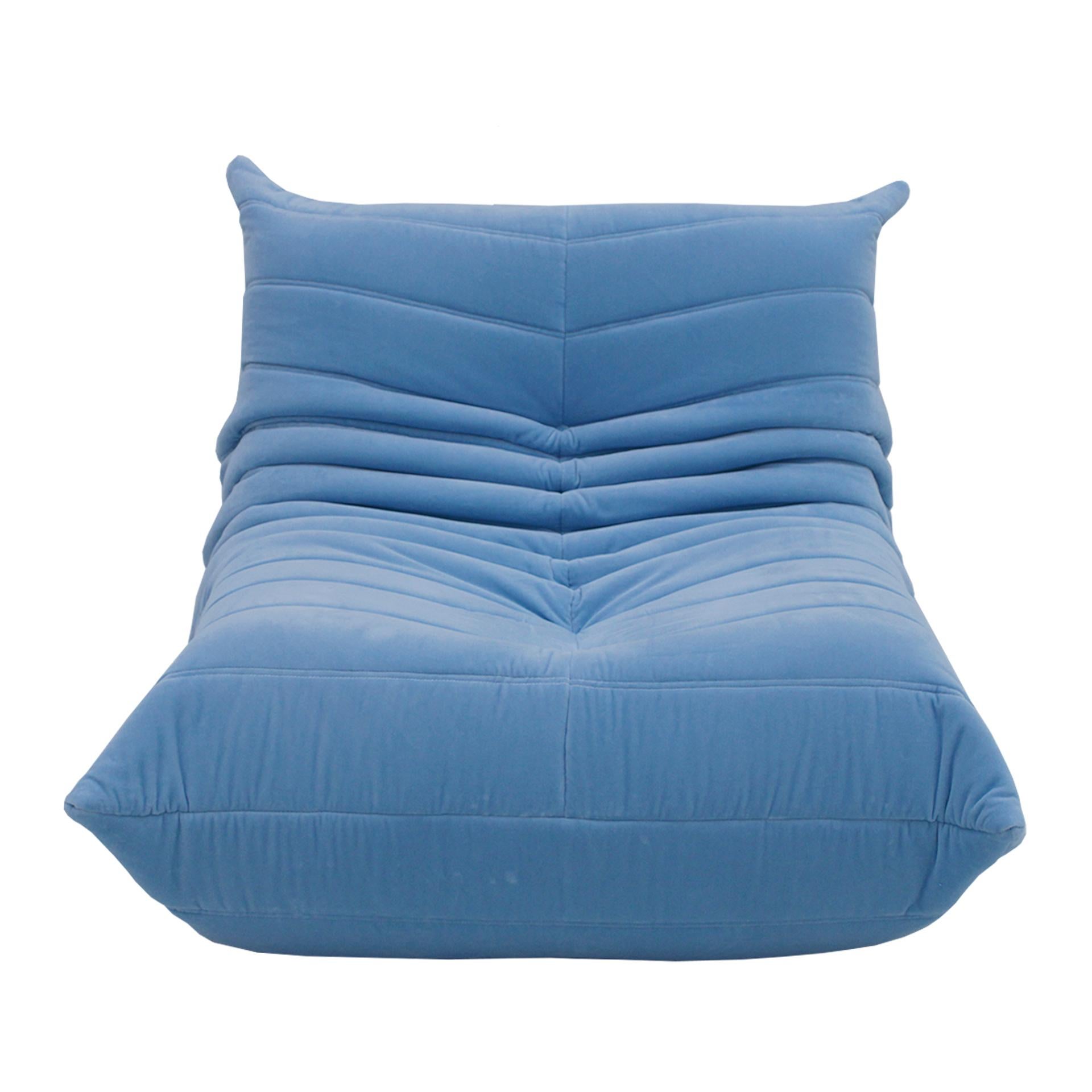 Original Ligne Roset Togo Blue Cotton Velvet Sofa Designed by Michel Ducaroy 6