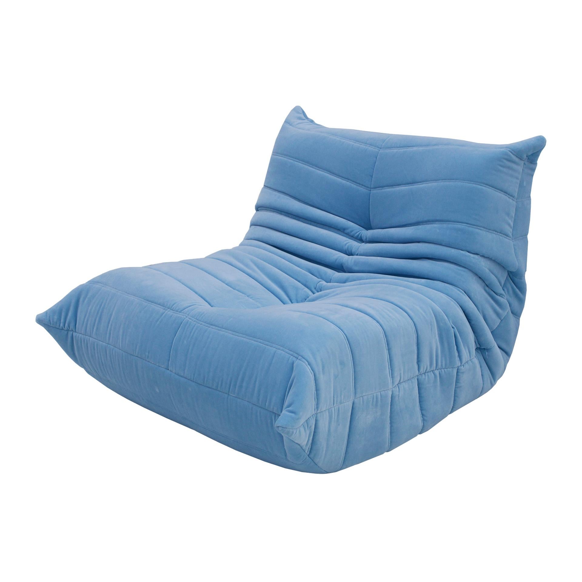 Original Ligne Roset Togo Blue Cotton Velvet Sofa Designed by Michel Ducaroy 7