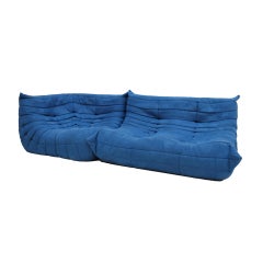 Original Ligne Roset Togo Blue Cotton Velvet Sofa Designed by Michel Ducaroy