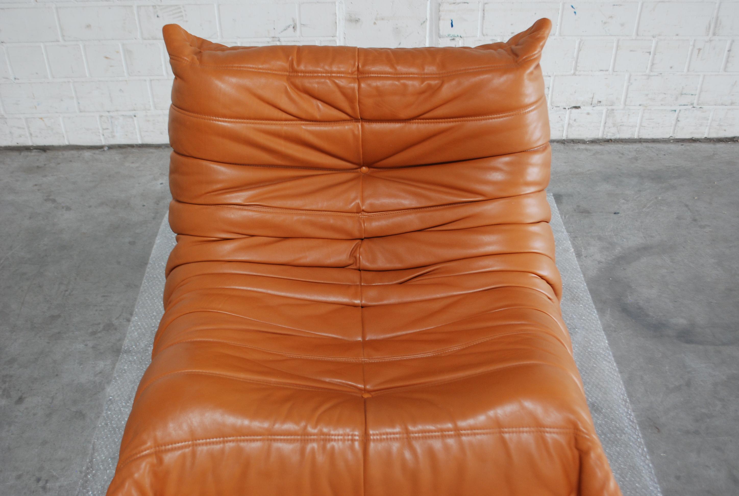 Original Ligne Roset Togo Cognacfarbener Anilin-Lederstuhl 10