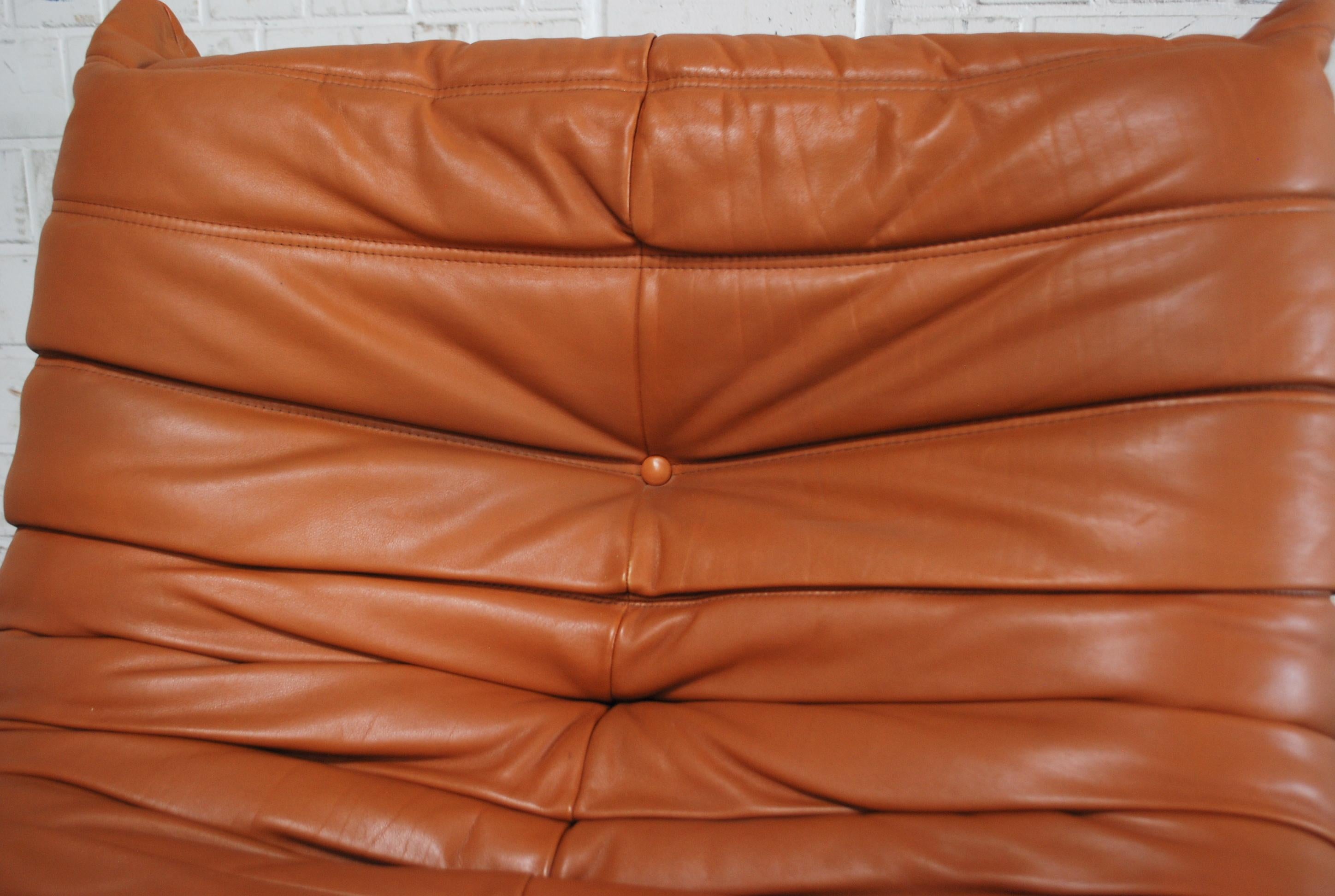 Modern Original Ligne Roset Togo Cognac Aniline Leather Chair