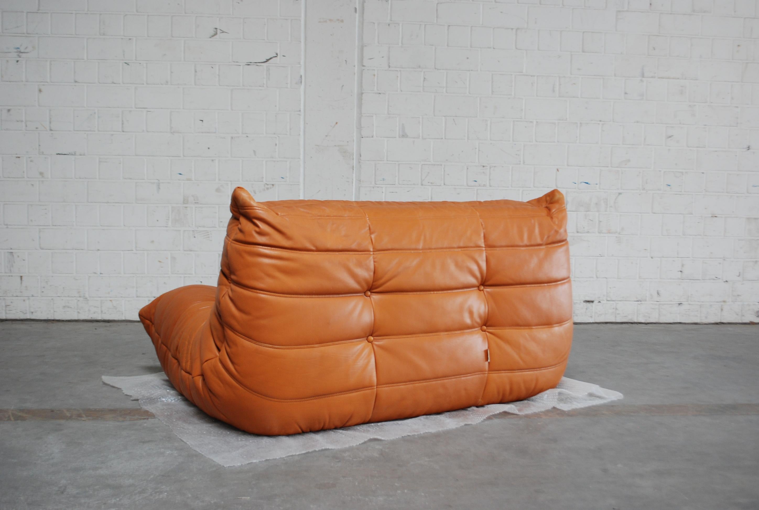 Original Ligne Roset Togo Cognac Brandy Aniline Leather Sofa 2