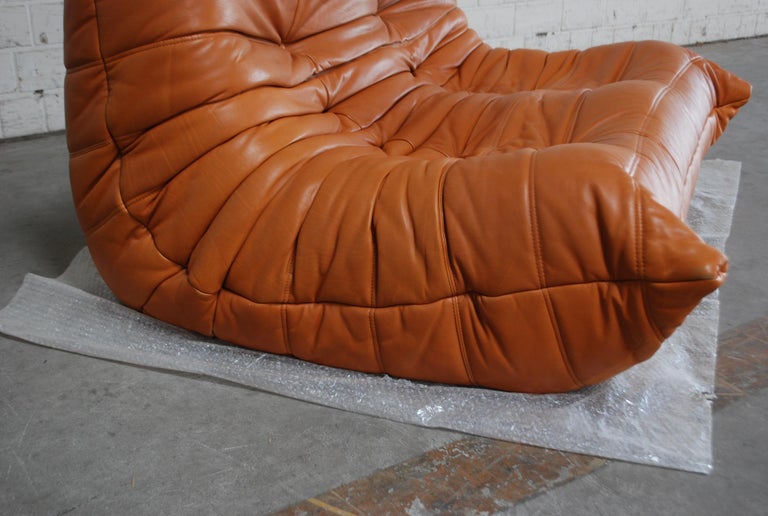 Original Ligne Roset Togo Cognac Brandy Aniline Leather Sofa For