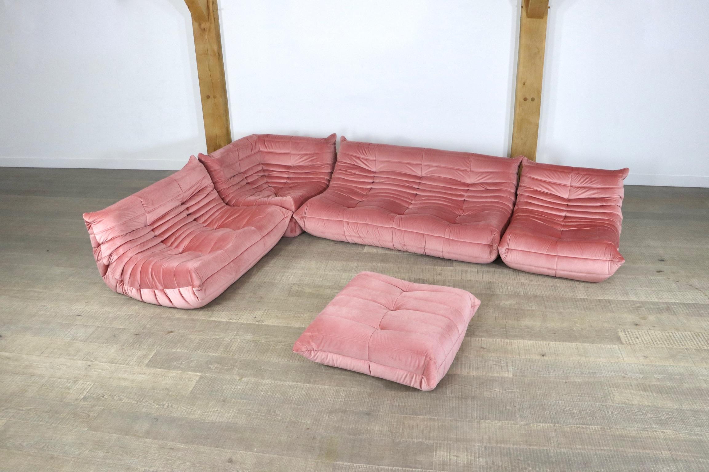 Late 20th Century Original Ligne Roset Togo Seating Group in Pink Velvet by Michel Ducaroy