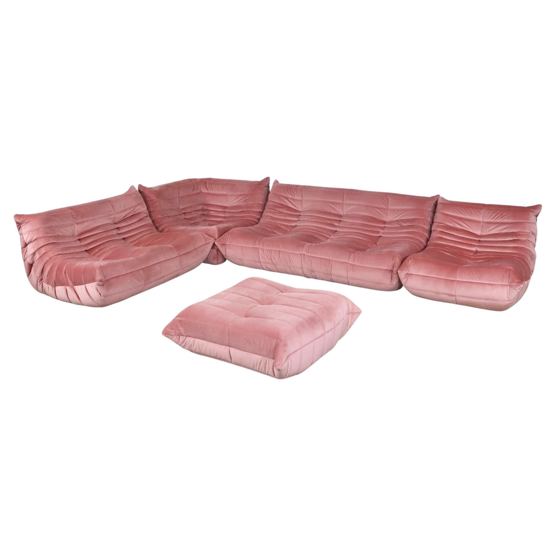 Original Ligne Roset Togo Seating Group in Pink Velvet by Michel Ducaroy