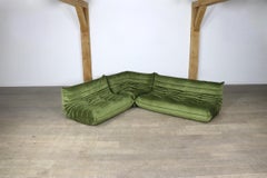 Original Ligne Roset Togo Set In Olive Green Velvet By Michel Ducaroy, 1970s
