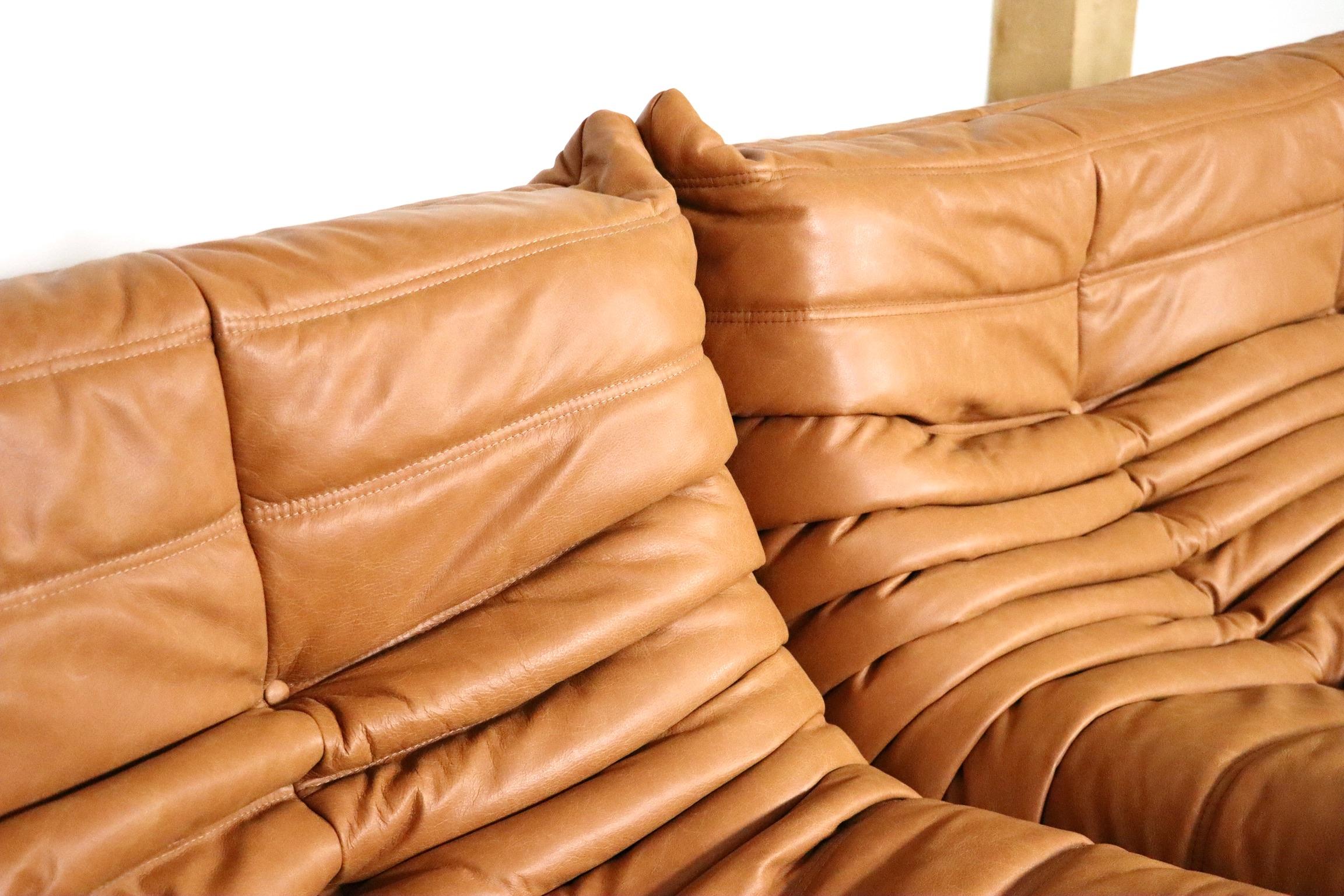 Original Ligne Roset Togo Sofa In Cognac Leather By Michel Ducaroy In Good Condition In ABCOUDE, UT