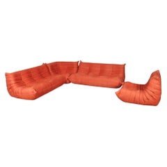 Original Ligne Roset Togo sofa in coral alcantara by Michel Ducaroy
