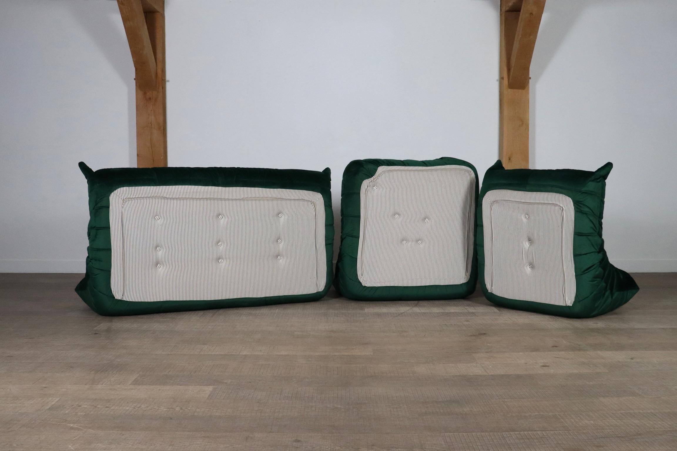 Original Ligne Roset Togo Sofa Set In Emerald Green Velvet By Michel Ducaroy 5