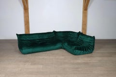 Original Ligne Roset Togo Sofa Set In Emerald Green Velvet By Michel Ducaroy