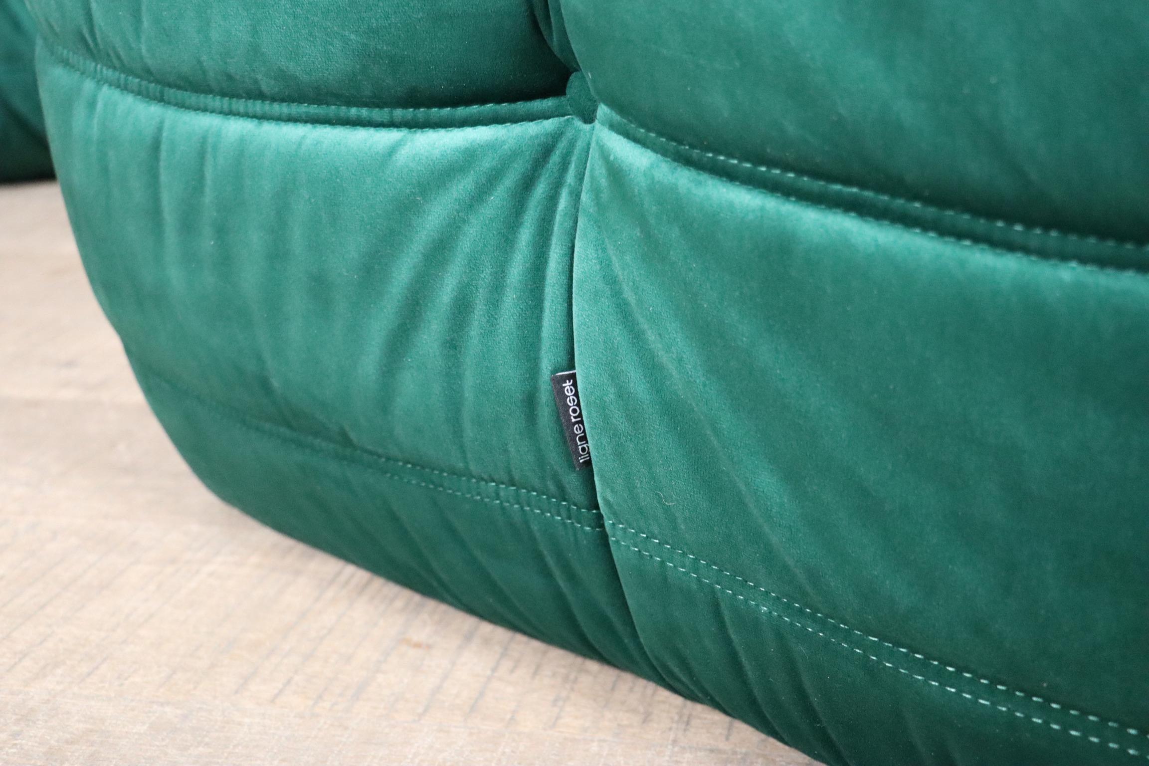 Original Ligne Roset Togo Sofa Set In Emerald Green Velvet By Michel Ducaroy 4