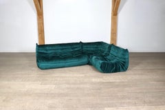 Original Ligne Roset Togo Sofa Set In Petrol Velvet By Michel Ducaroy, 1970s