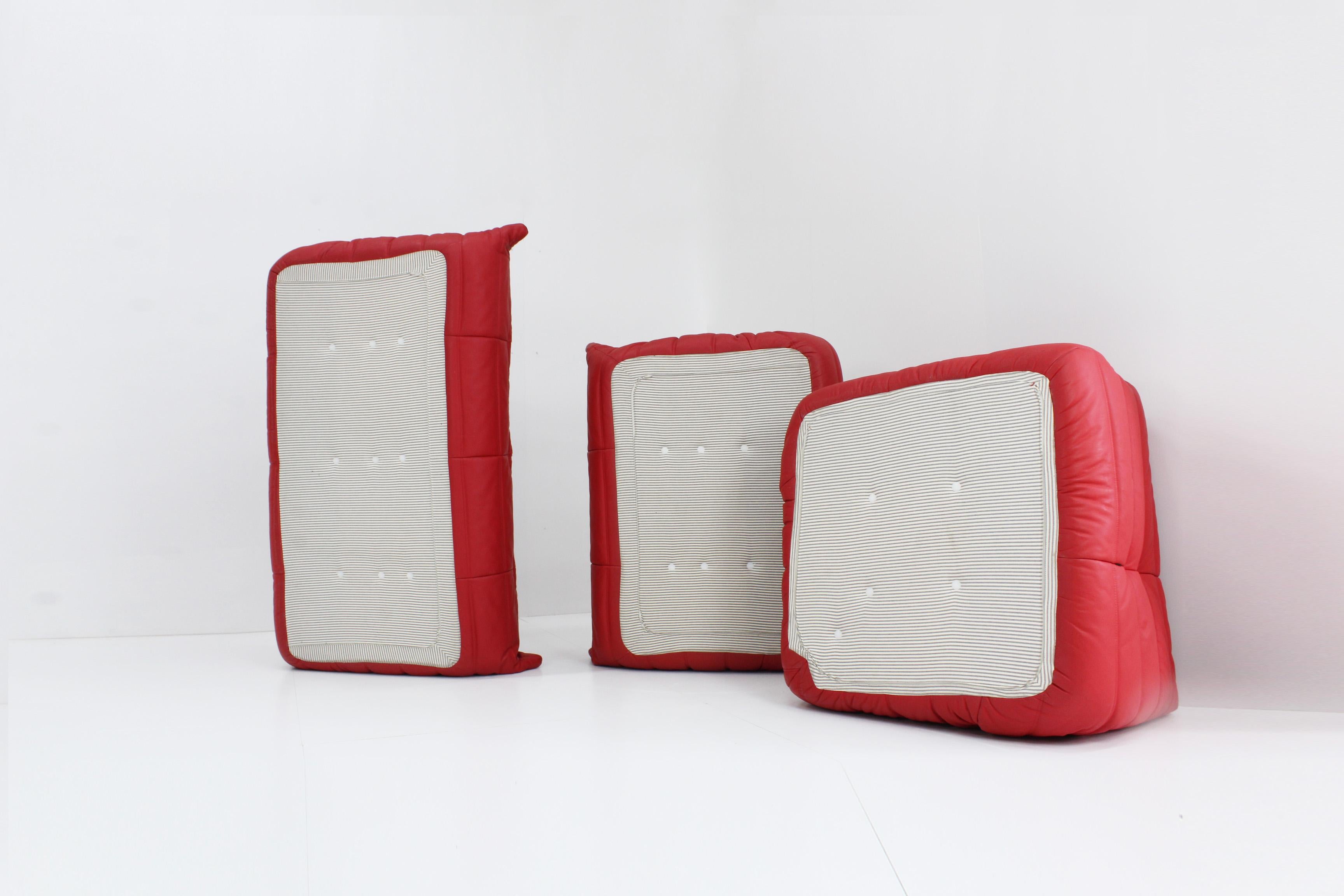 Original Ligne Roset Togo Sofa Set Red Leather 3