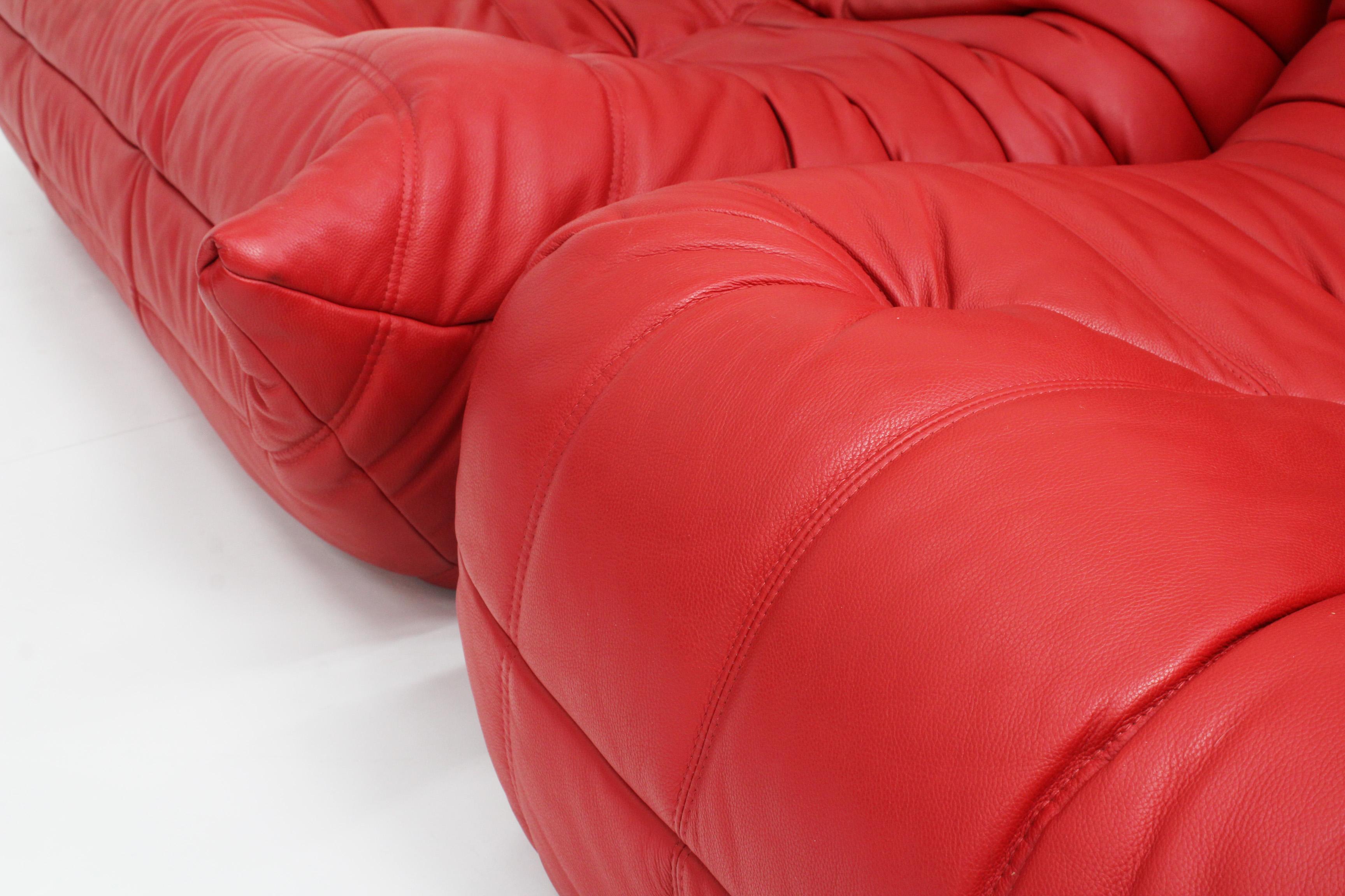 Original Ligne Roset Togo Sofa Set Red Leather 4