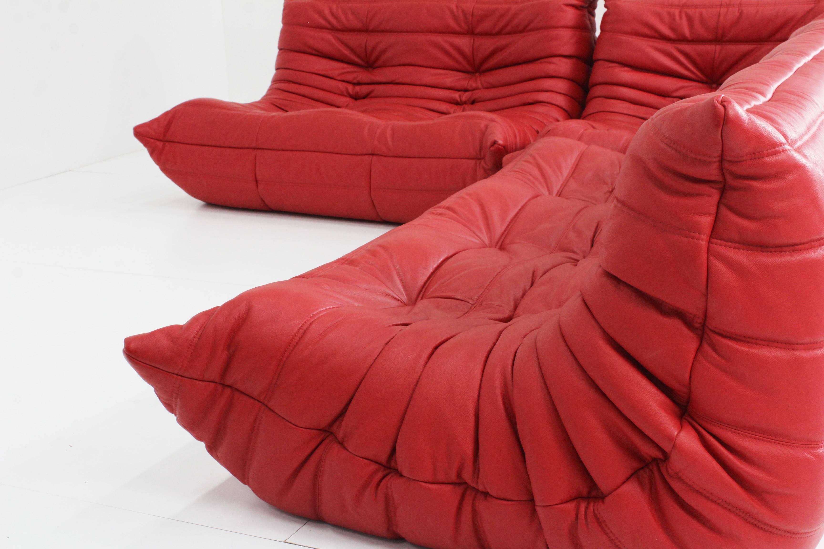 Original Ligne Roset Togo Sofa Set Red Leather 8