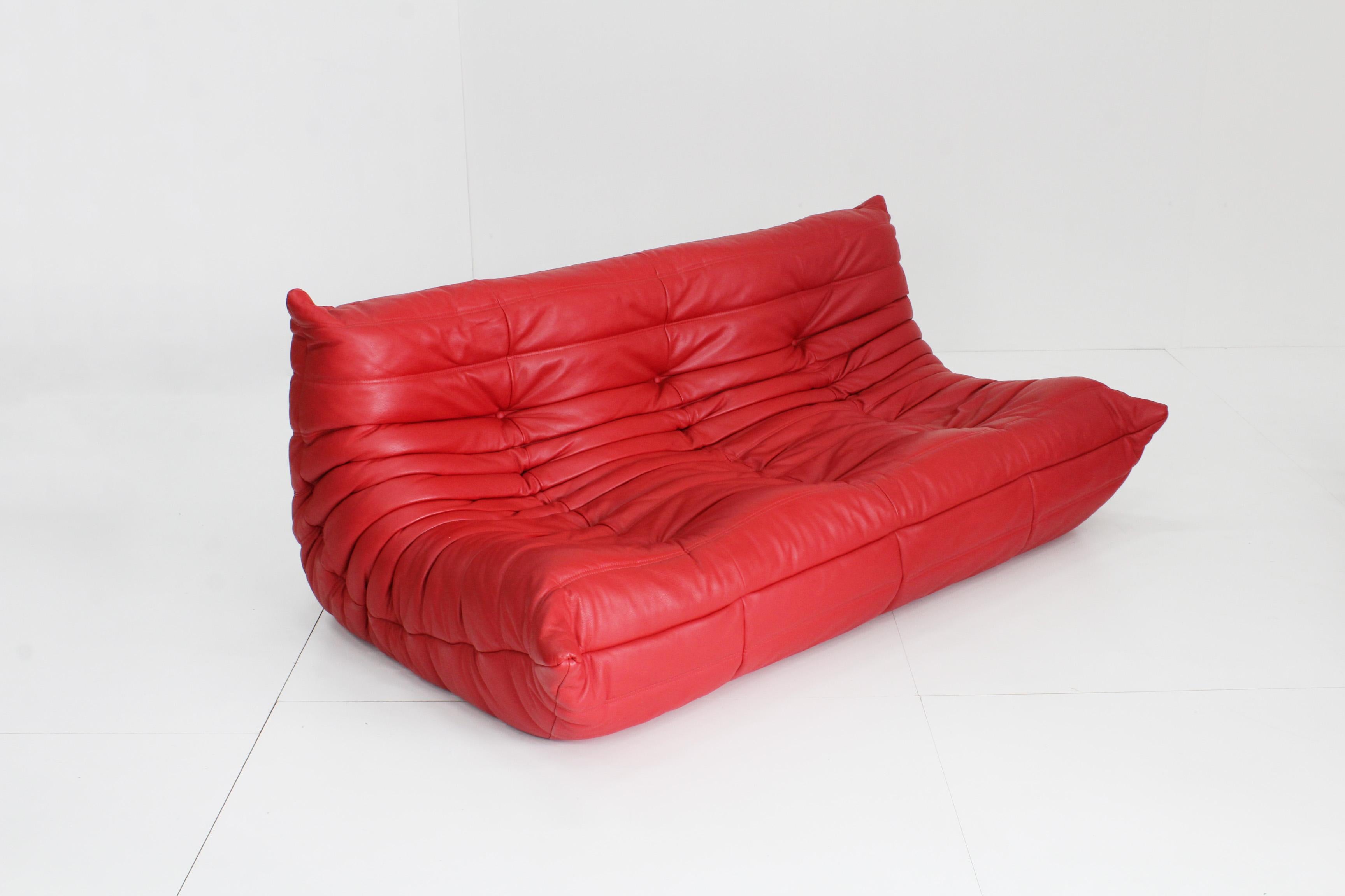 Original Ligne Roset Togo Sofa Set Red Leather 9