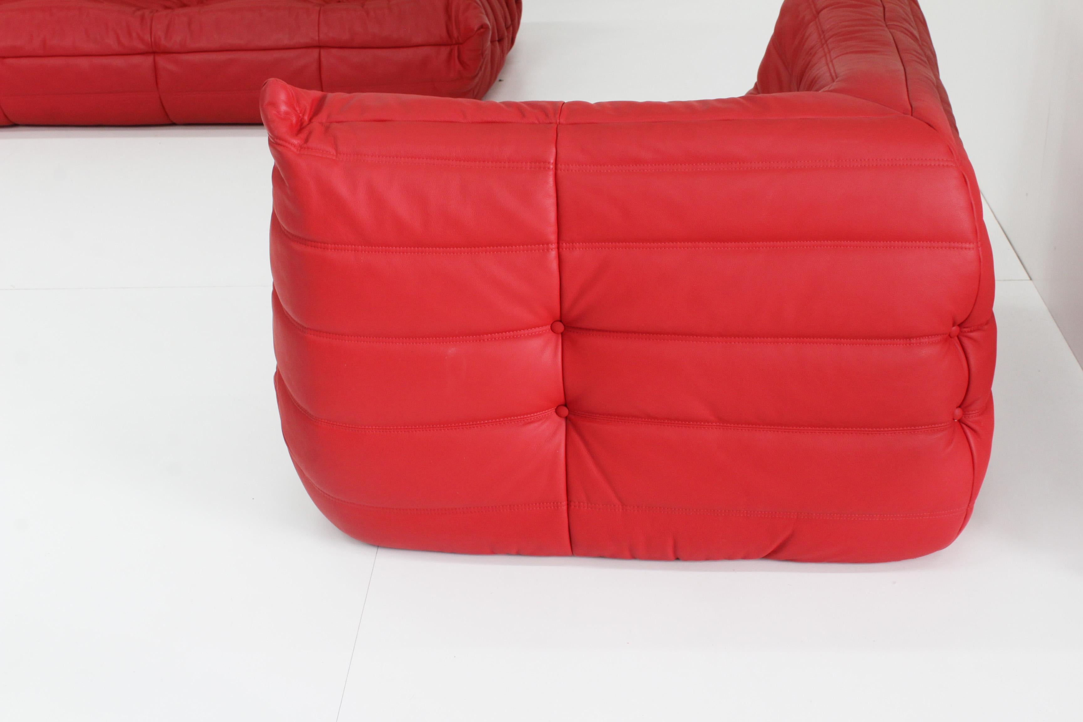 Original Ligne Roset Togo Sofa Set Red Leather 10