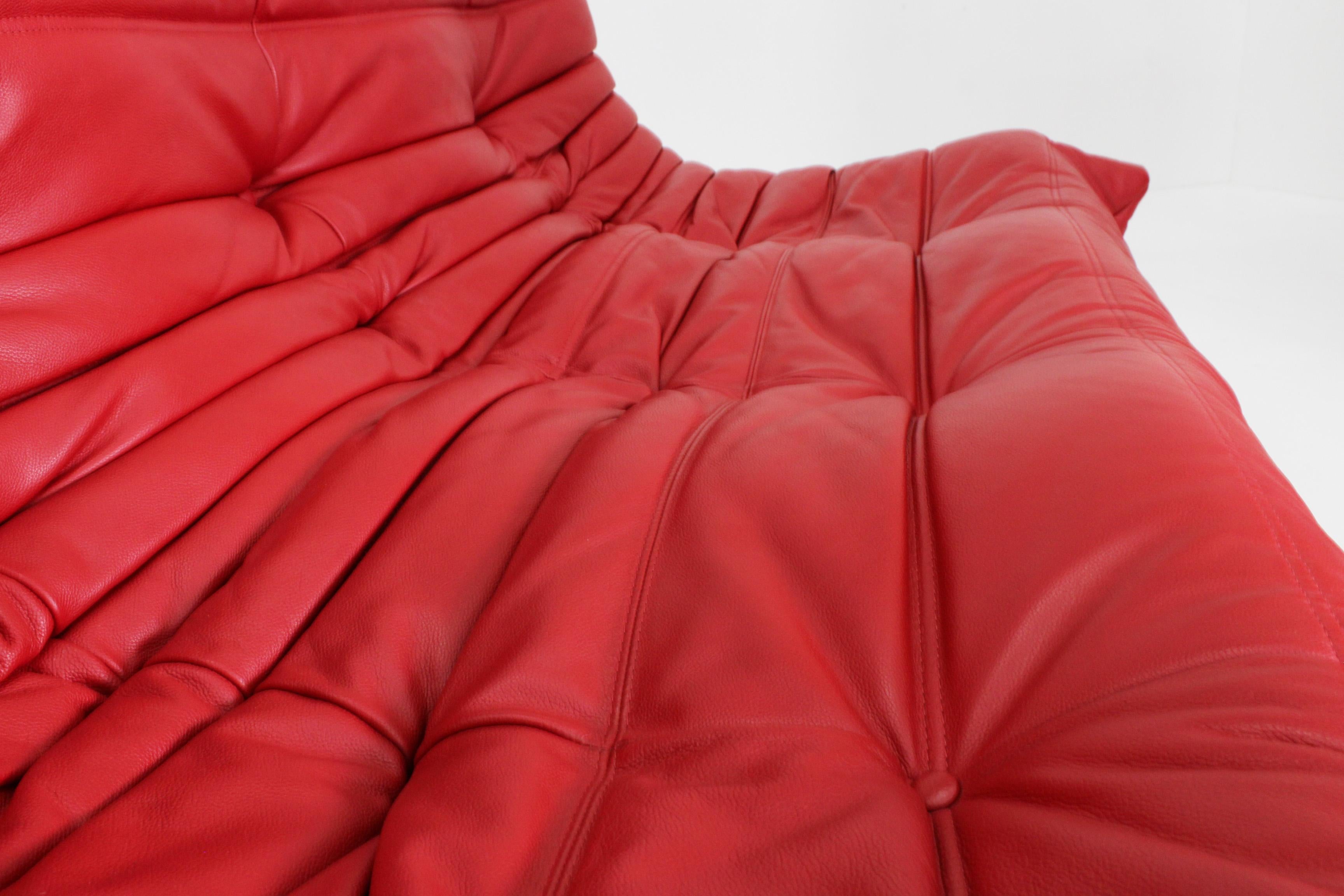 Late 20th Century Original Ligne Roset Togo Sofa Set Red Leather