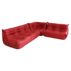 Vintage Original Ligne Roset Togo Sofa Set Red Leather