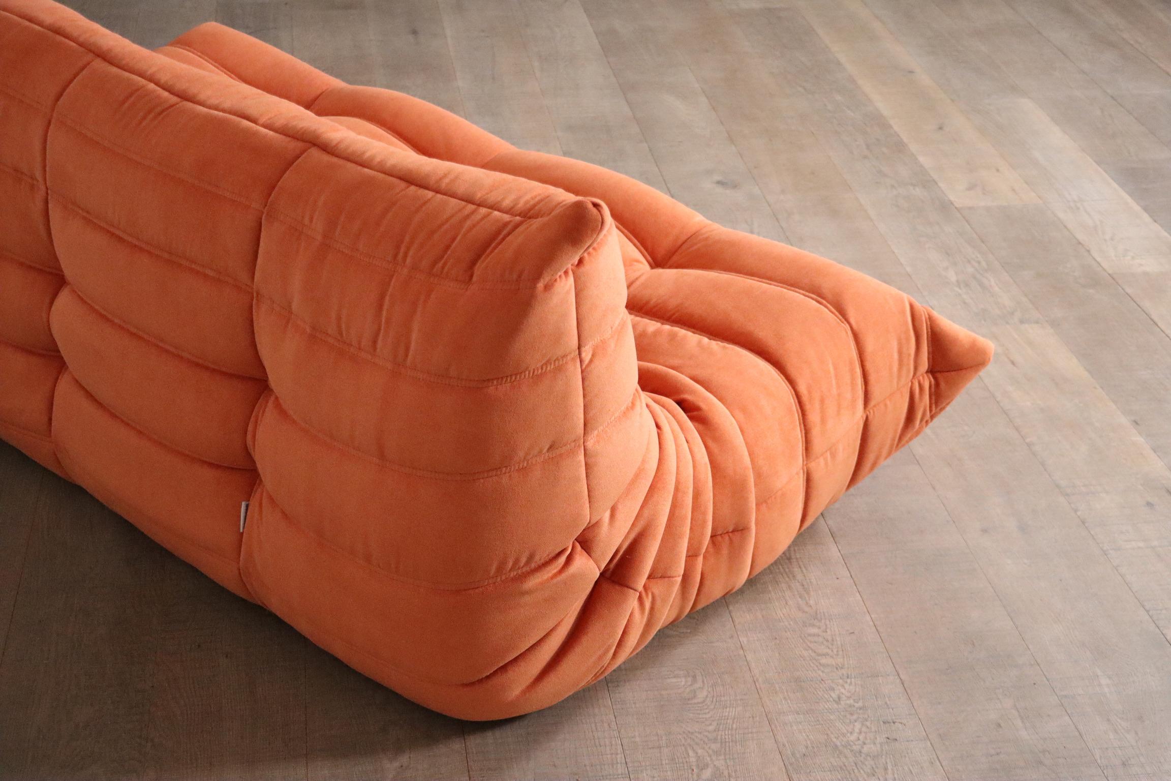 Late 20th Century Original Ligne Roset Togo Three Seater Sofa In Coral By Michel Ducaroy, 1970s