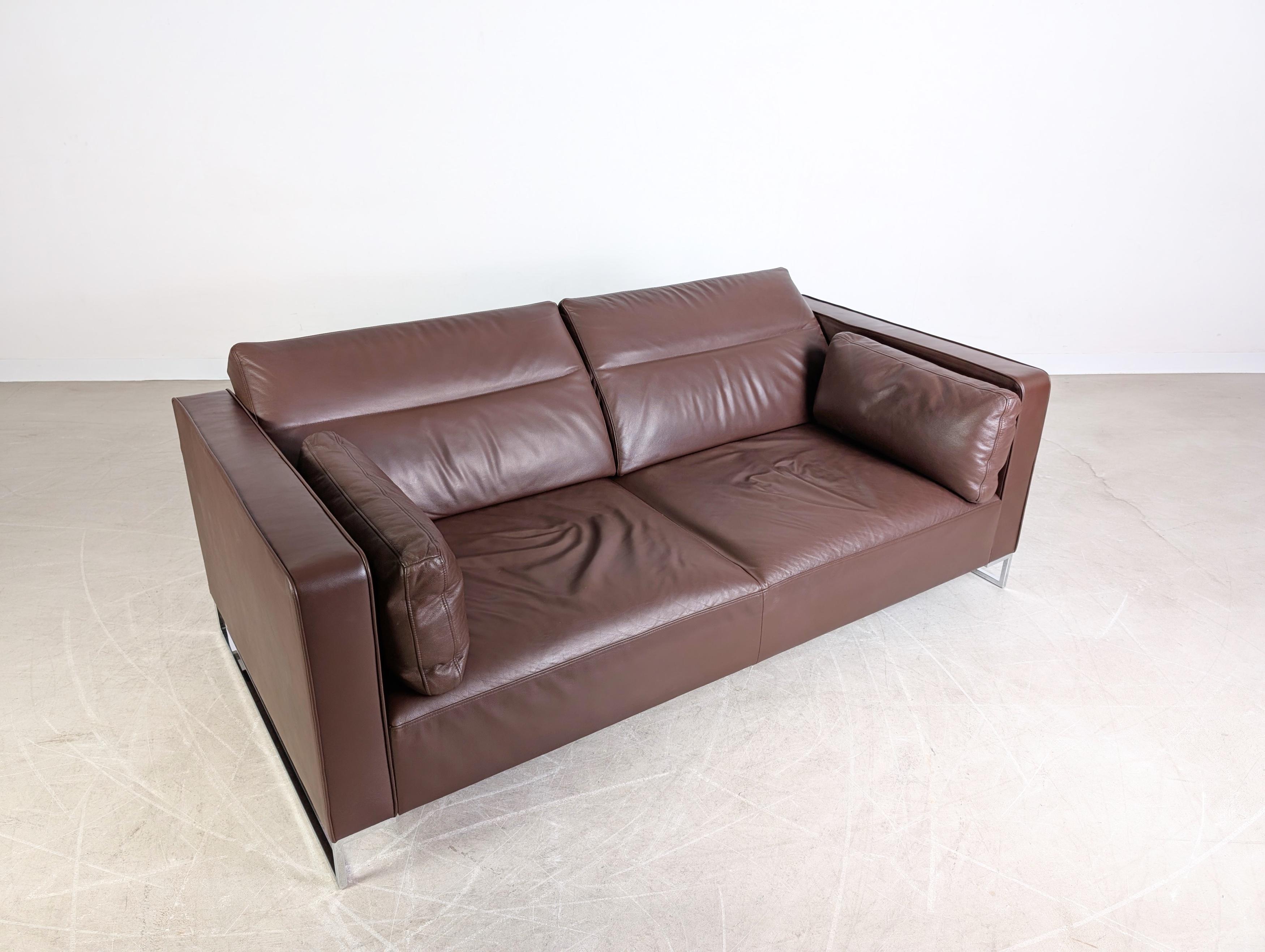 Original Ligne Roset Zweisitzer Sofa Design Couch Urbani Leder braun en venta 3