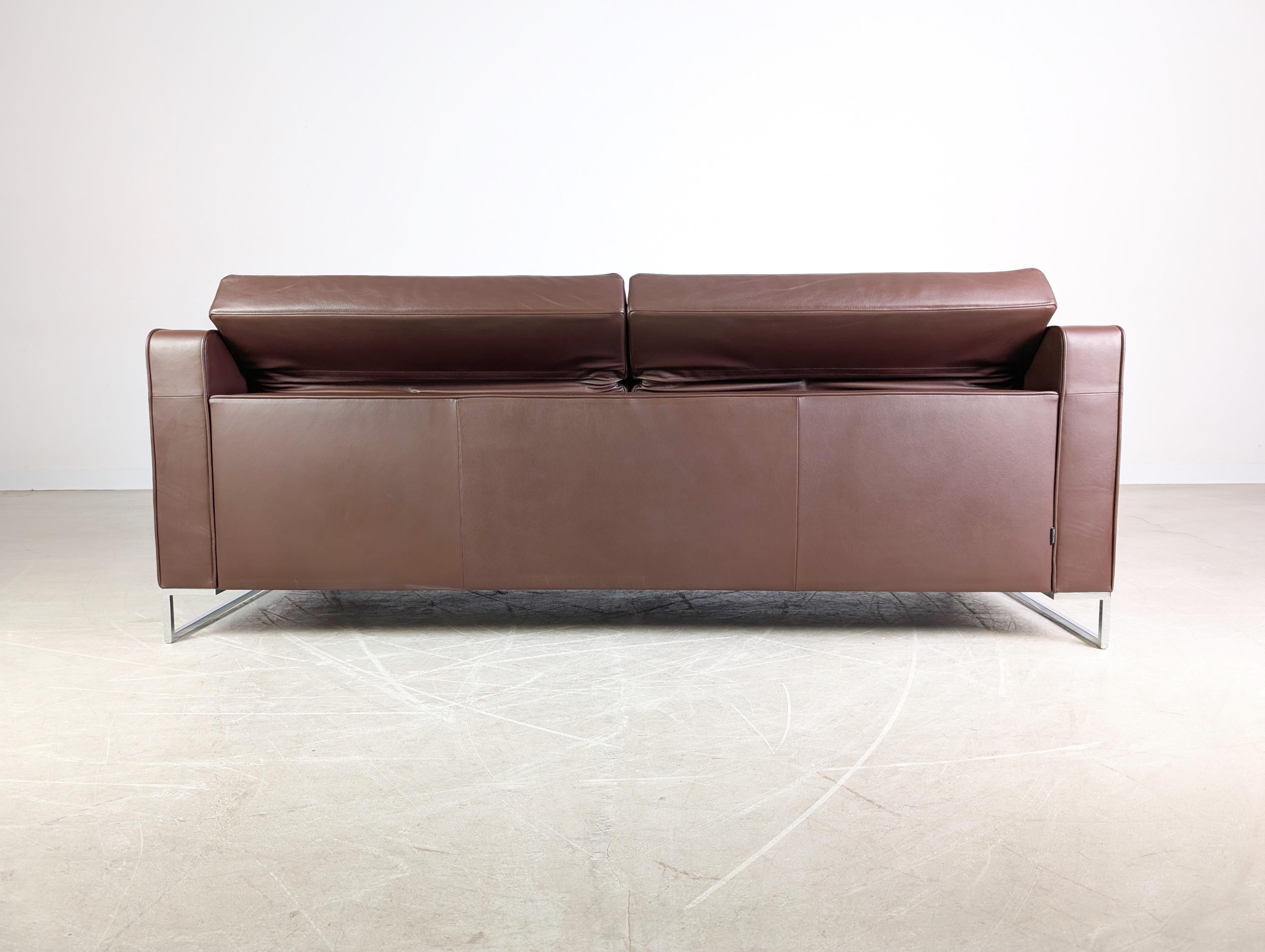 Original Ligne Roset Zweisitzer Sofa Design Couch Urbani Leder braun en venta 1