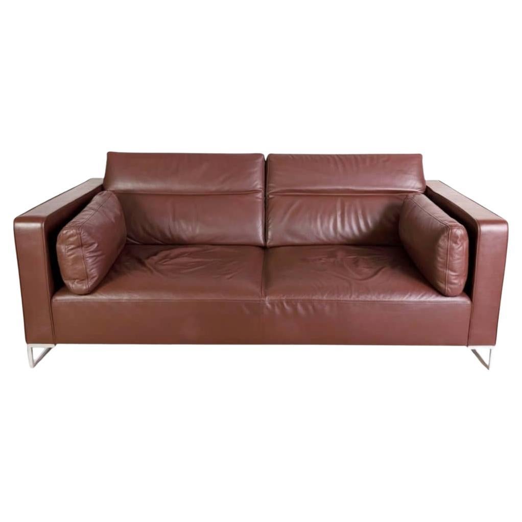 Original Ligne Roset Zweisitzer Sofa Design Couch Urbani Leder braun en venta