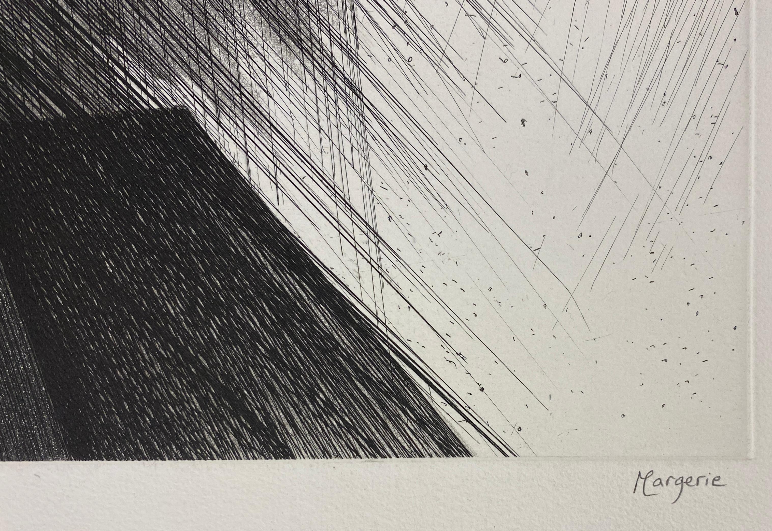 Original Lithographie in limitierter Auflage, signiert Margerie, Schwarz-Weiß-Modern-Kunst in Schwarz-Weiß (Französisch) im Angebot