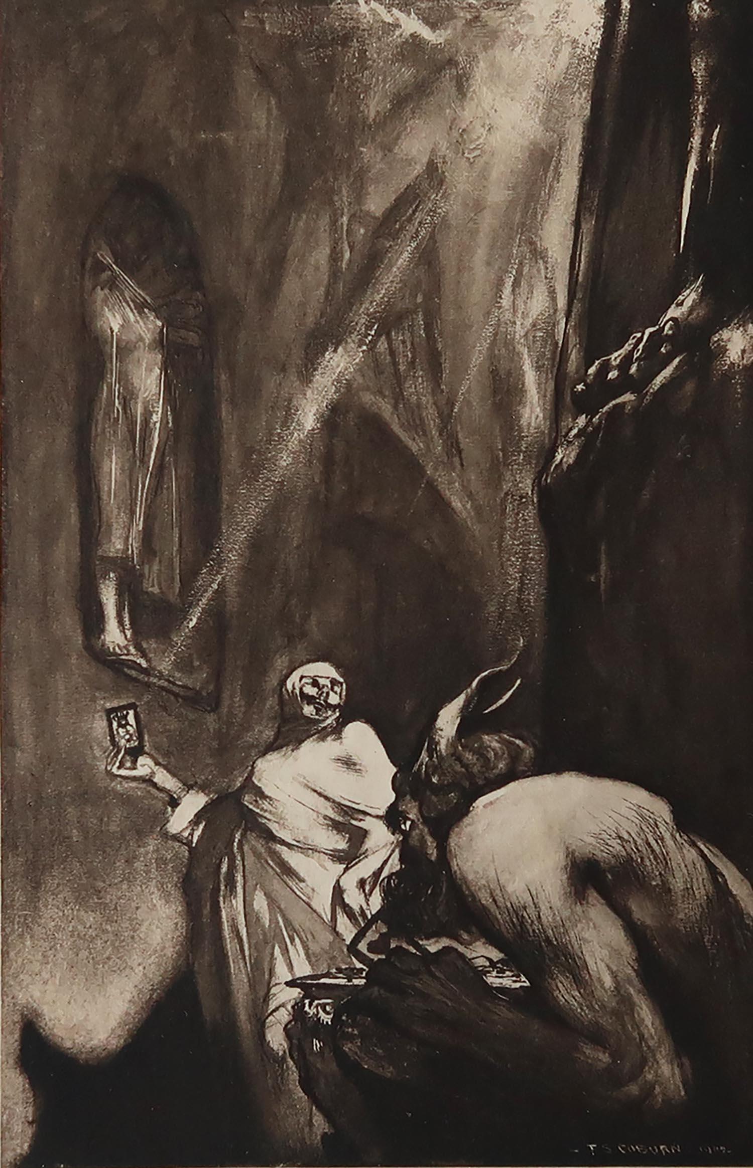 Sensational image by Frederick Simpson Coburn.

In the style of one of my favourite artists, Goya.

Photogravure.

Limited edition of 300. This is No. 84.

From The Complete Works of Edgar Allen Poe.

Published by Putnam, New York. 1902.

On hand