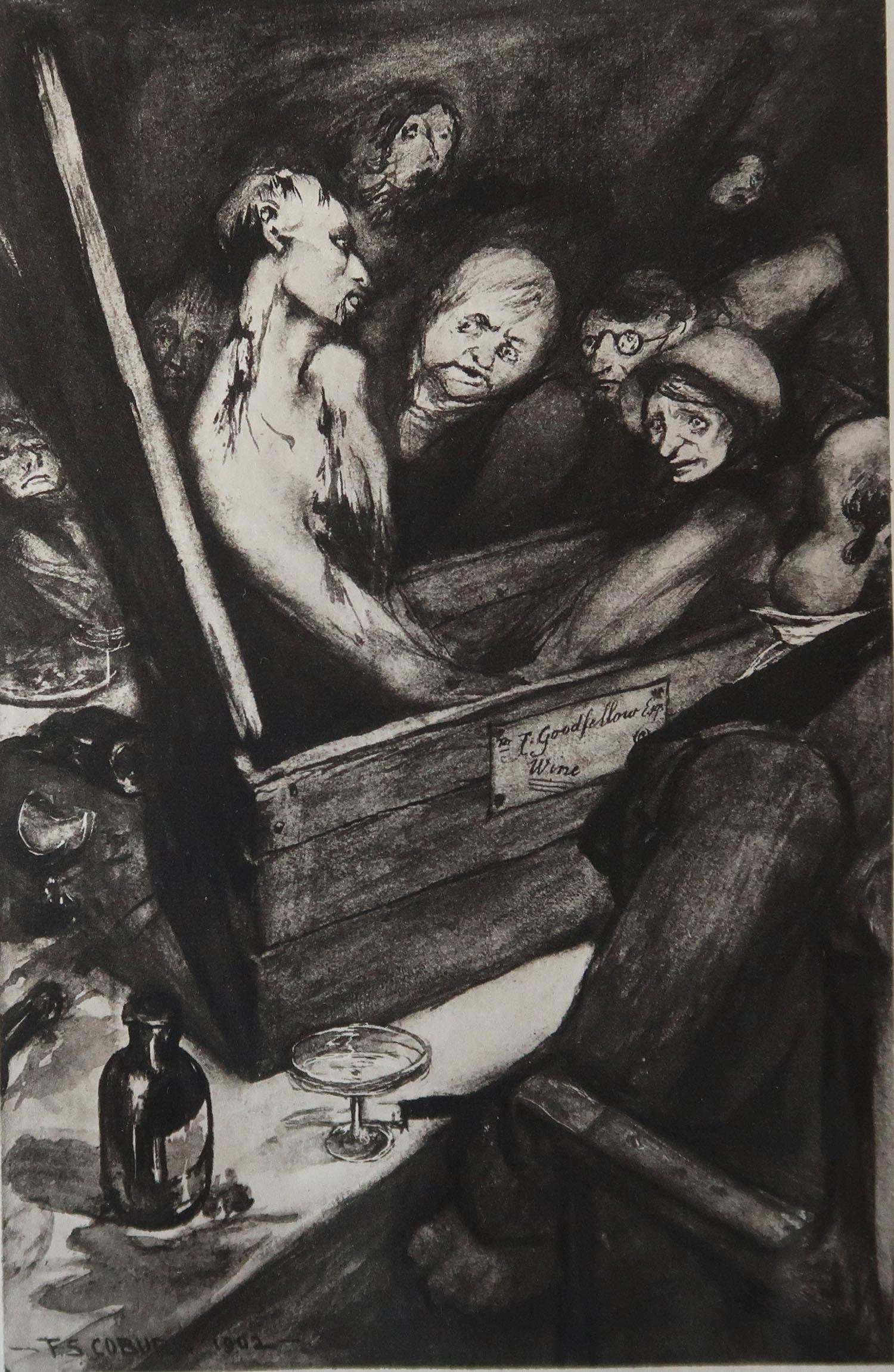 Sensational image by Frederick Simpson Coburn.

In the style of one of my favourite artists, Goya.

Photogravure.

Limited edition of 300. This is No. 84.

From The Complete Works of Edgar Allen Poe.

Published by Putnam, New York.