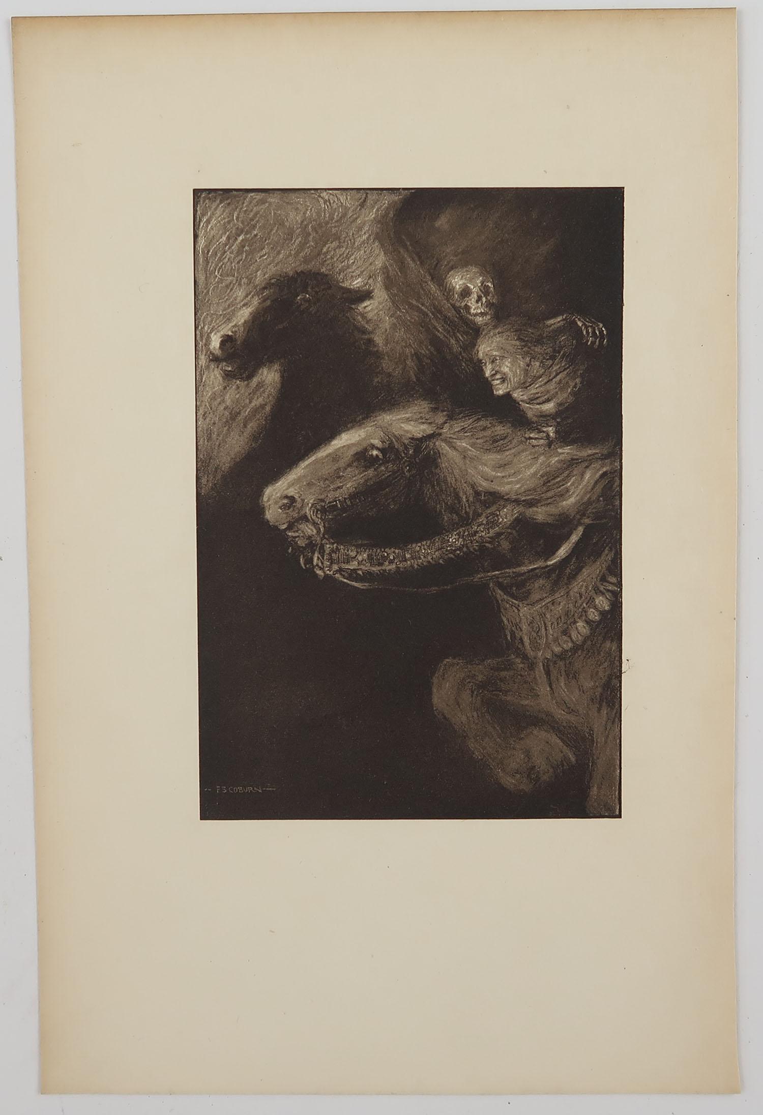Sensational image by Frederick Simpson Coburn

In the style of one of my favourite artists, Goya

Photogravure

Limited edition of 300. This is No. 84

From The Complete Works of Edgar Allen Poe

Published by Putnam, New York. 1902

On