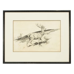 Original Lionel Edwards Pencil Drawing of a Stag on the Hill, Signed and Dated