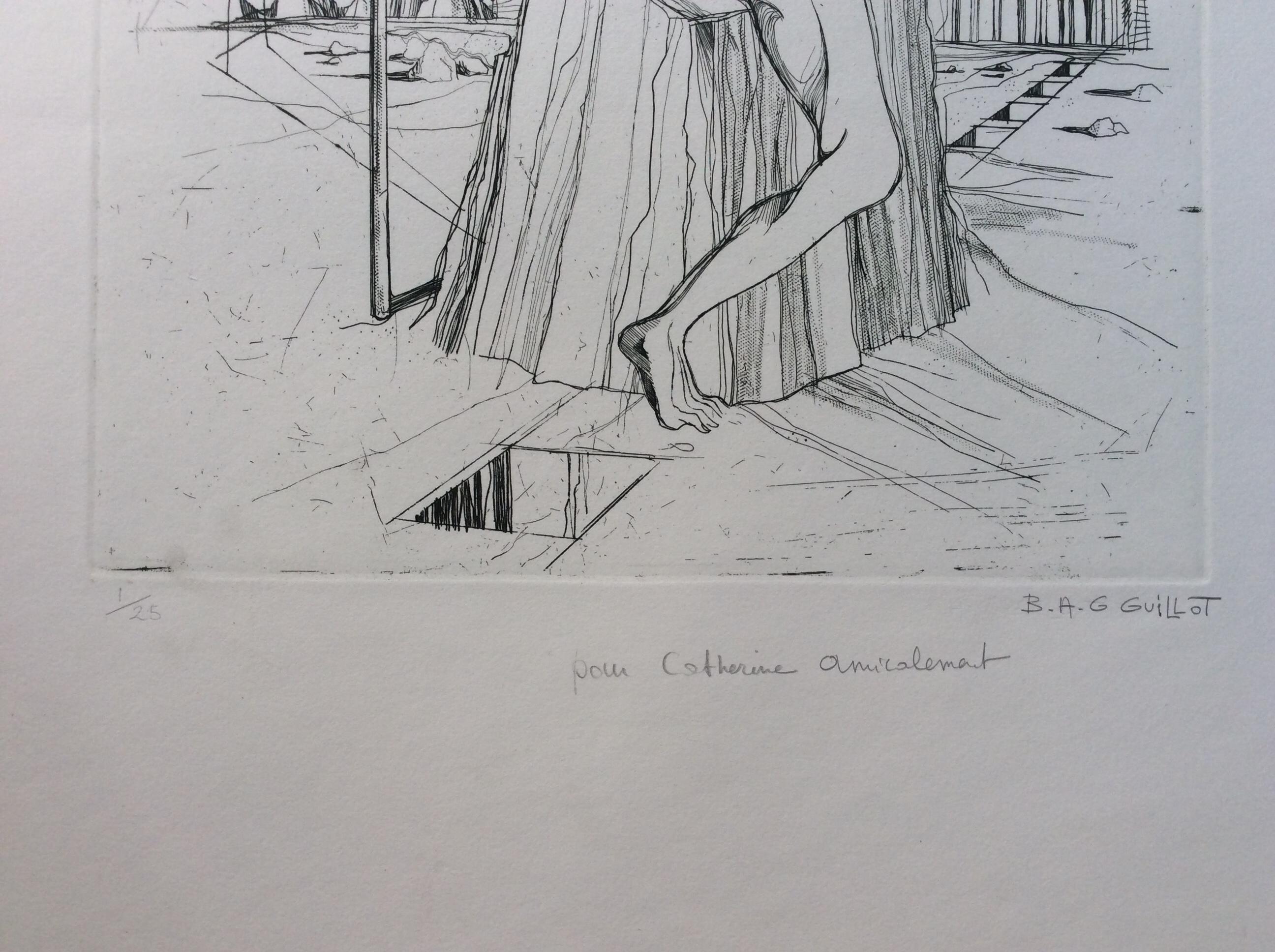 20th Century French Surrealism Lithograph manner of Dali by B.A.G. Guillot For Sale