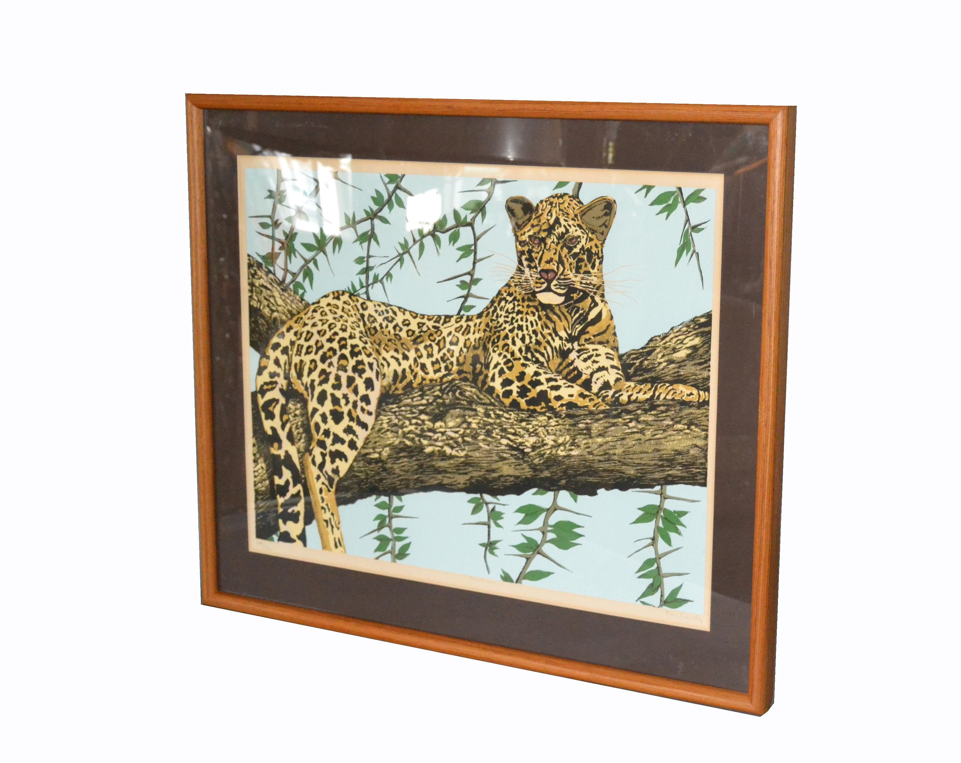 Mid-Century Modern Original Lithograph Cheetah Signed by Artist Mac Couley For Sale