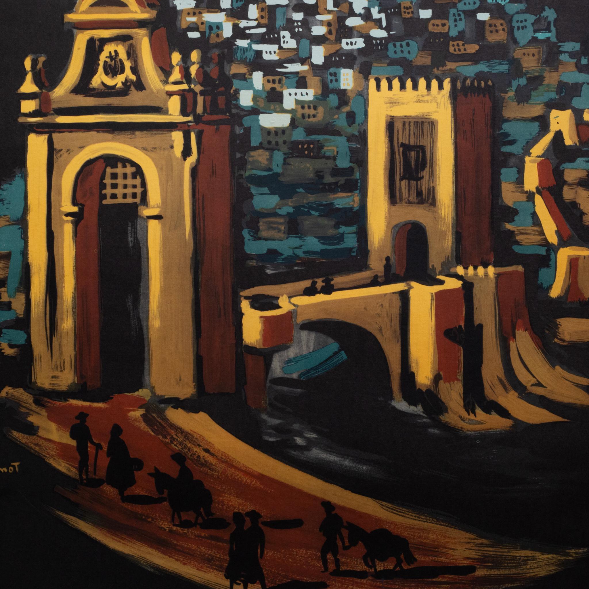 Mid-Century Modern Lithographie originale de voyage allemande pour l'Espagne par Bernard Villemot vers 1952 en vente