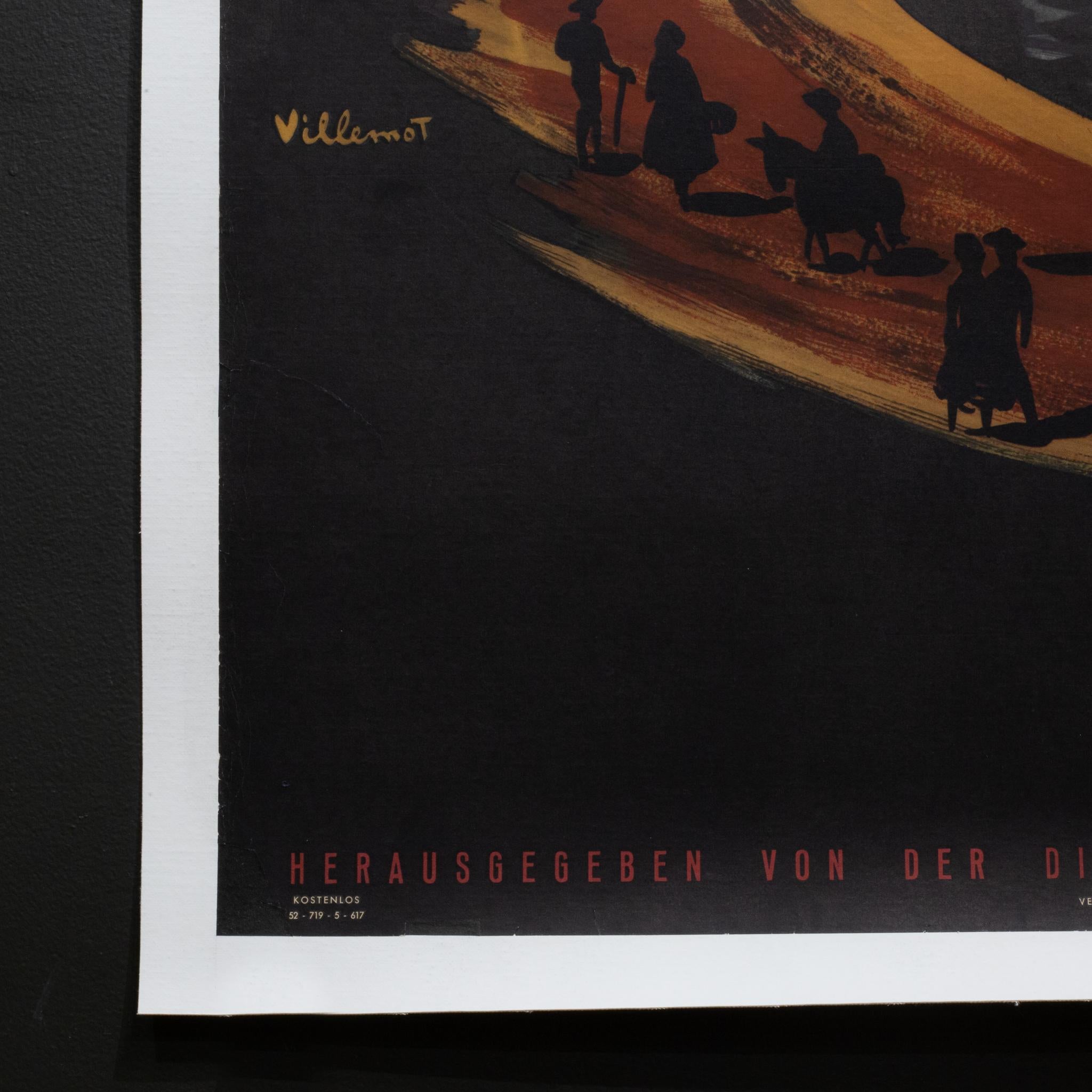 Espagnol Lithographie originale de voyage allemande pour l'Espagne par Bernard Villemot vers 1952 en vente