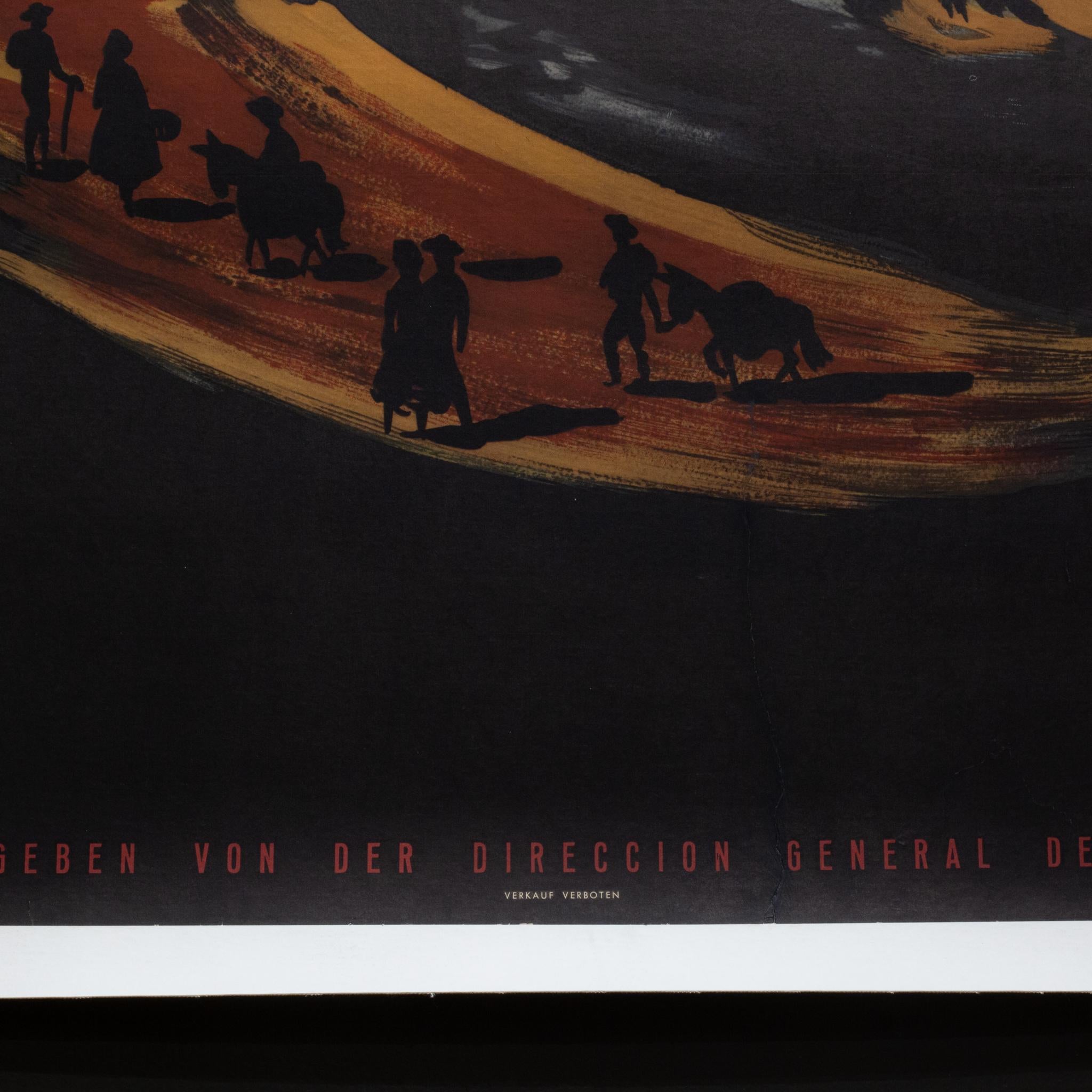 Lithographie originale de voyage allemande pour l'Espagne par Bernard Villemot vers 1952 Bon état - En vente à San Francisco, CA