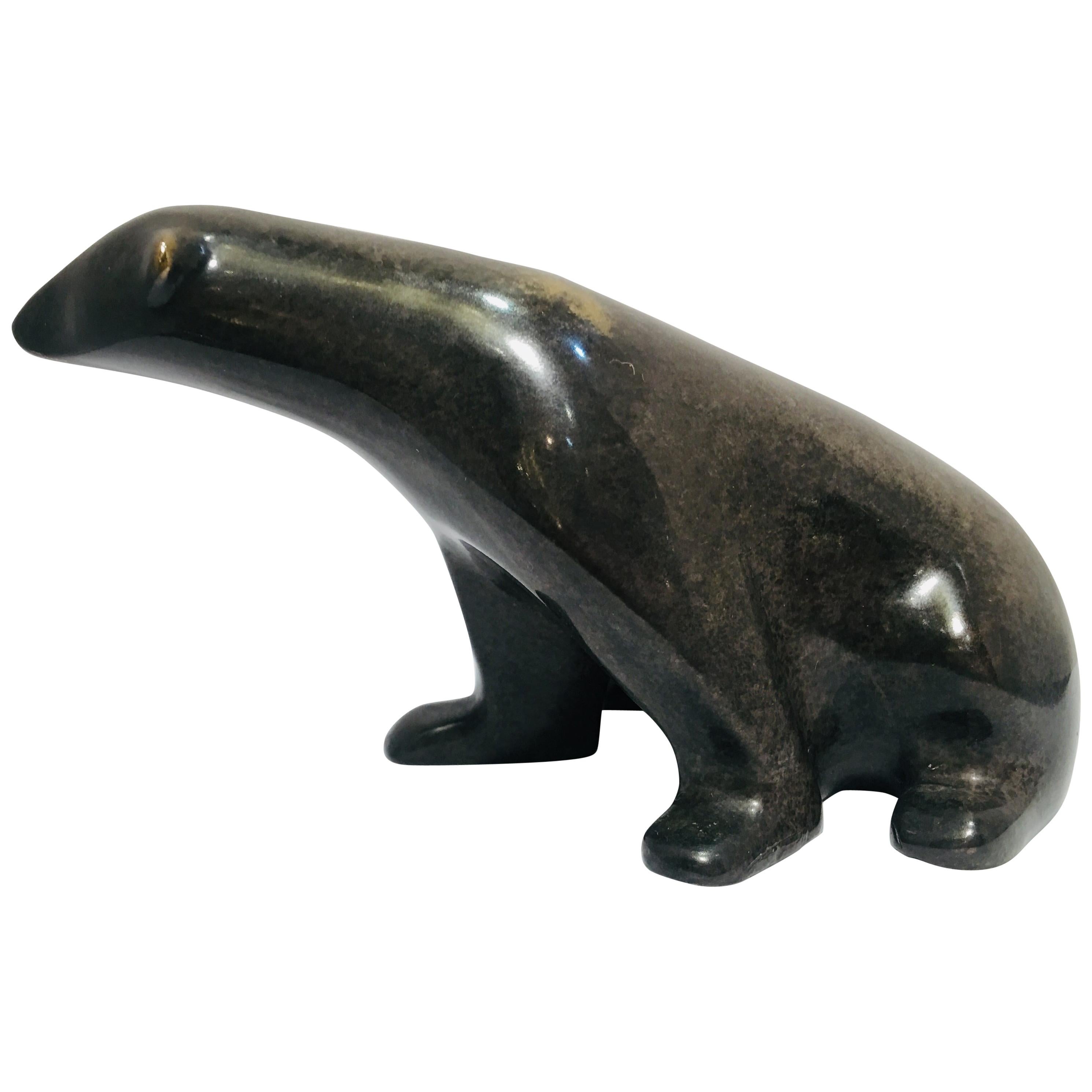 Original Loet Vanderveen "Petit ours polaire" Sculpture animalière en bronze à deux tons