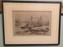 Original London Bridge Etching by Henry G. Walker
