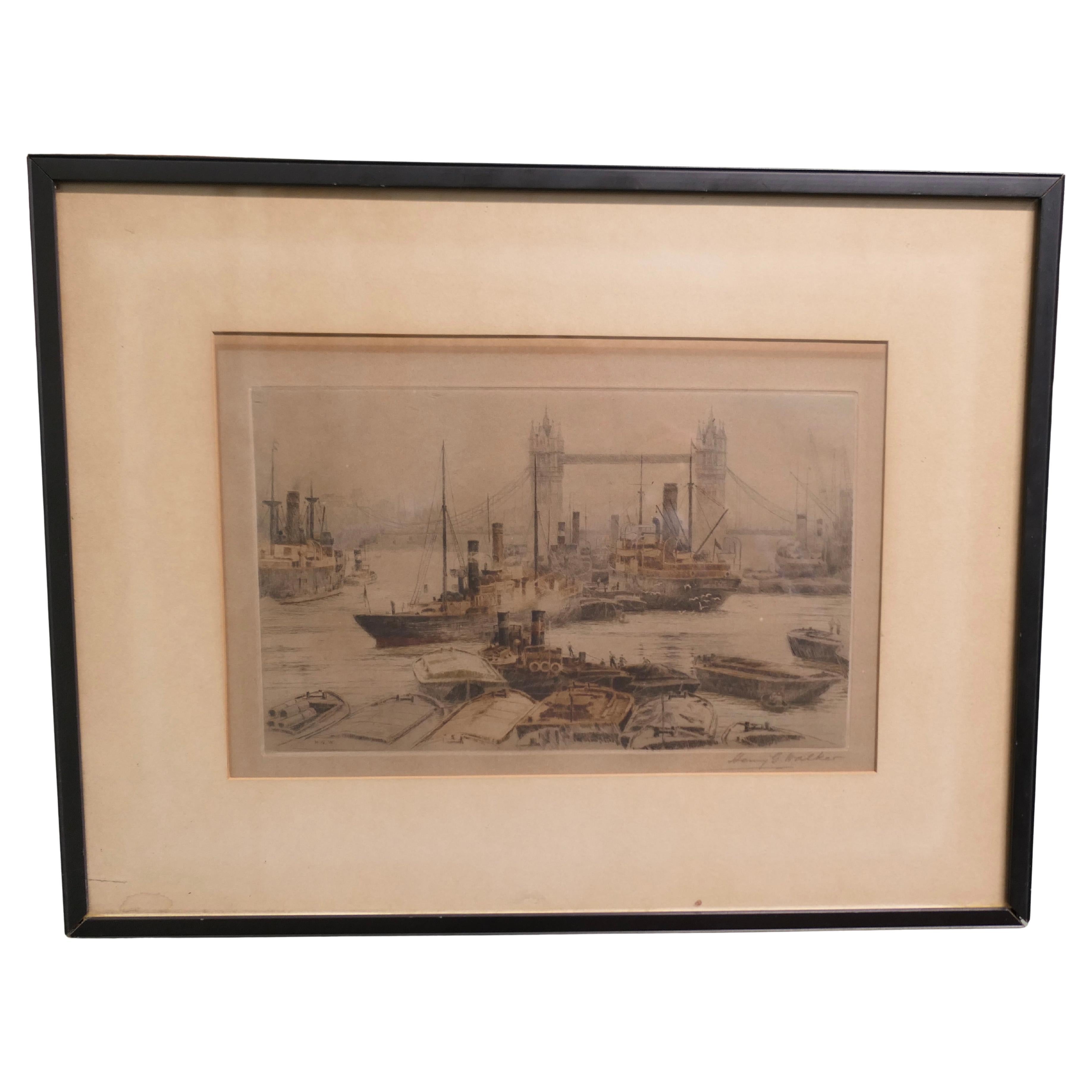 Original Londoner Brücke Radierung von Henry G. Walker im Angebot