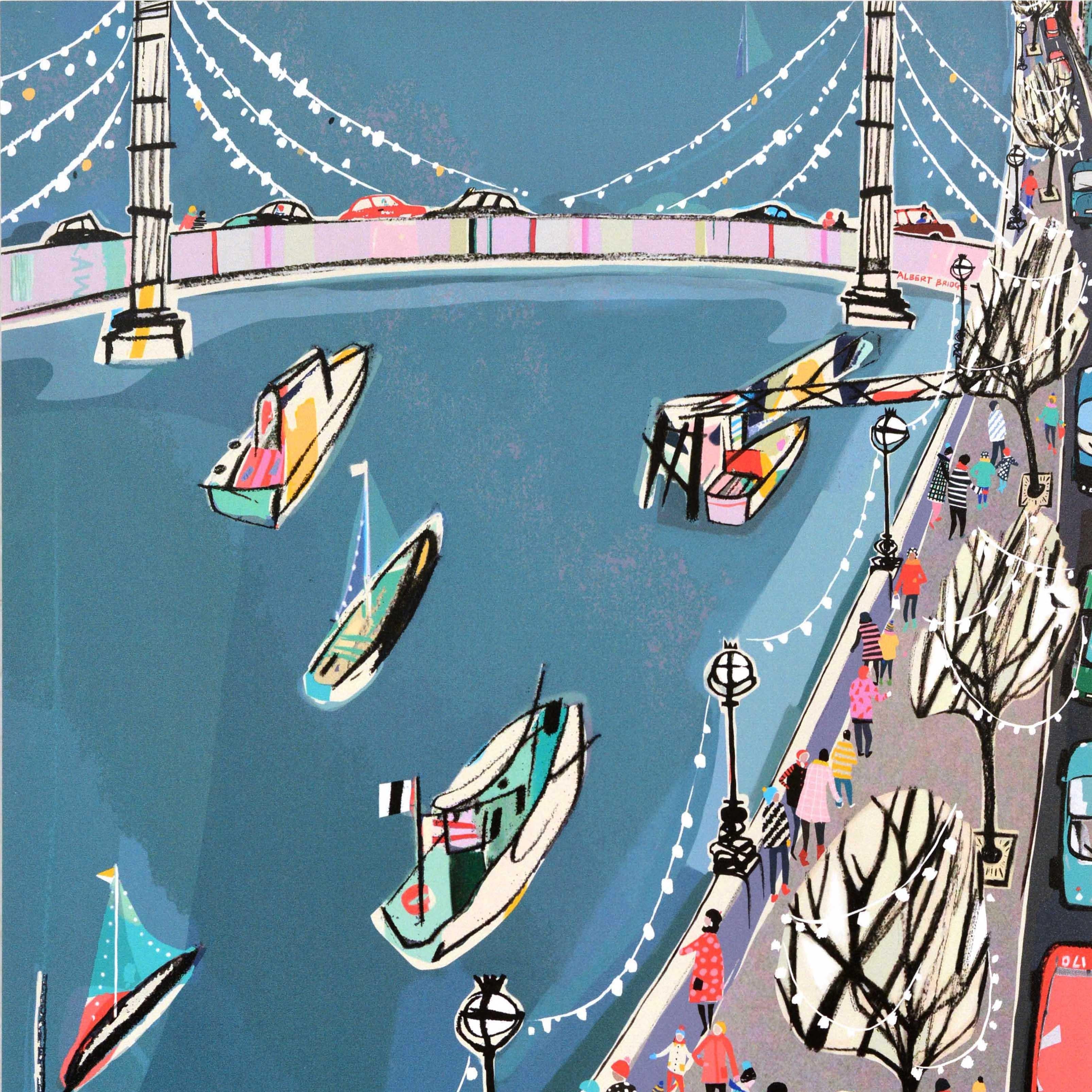 Britannique Affiche originale de Londres Transports Winter Fun Thames River Walks TFL Embankment en vente