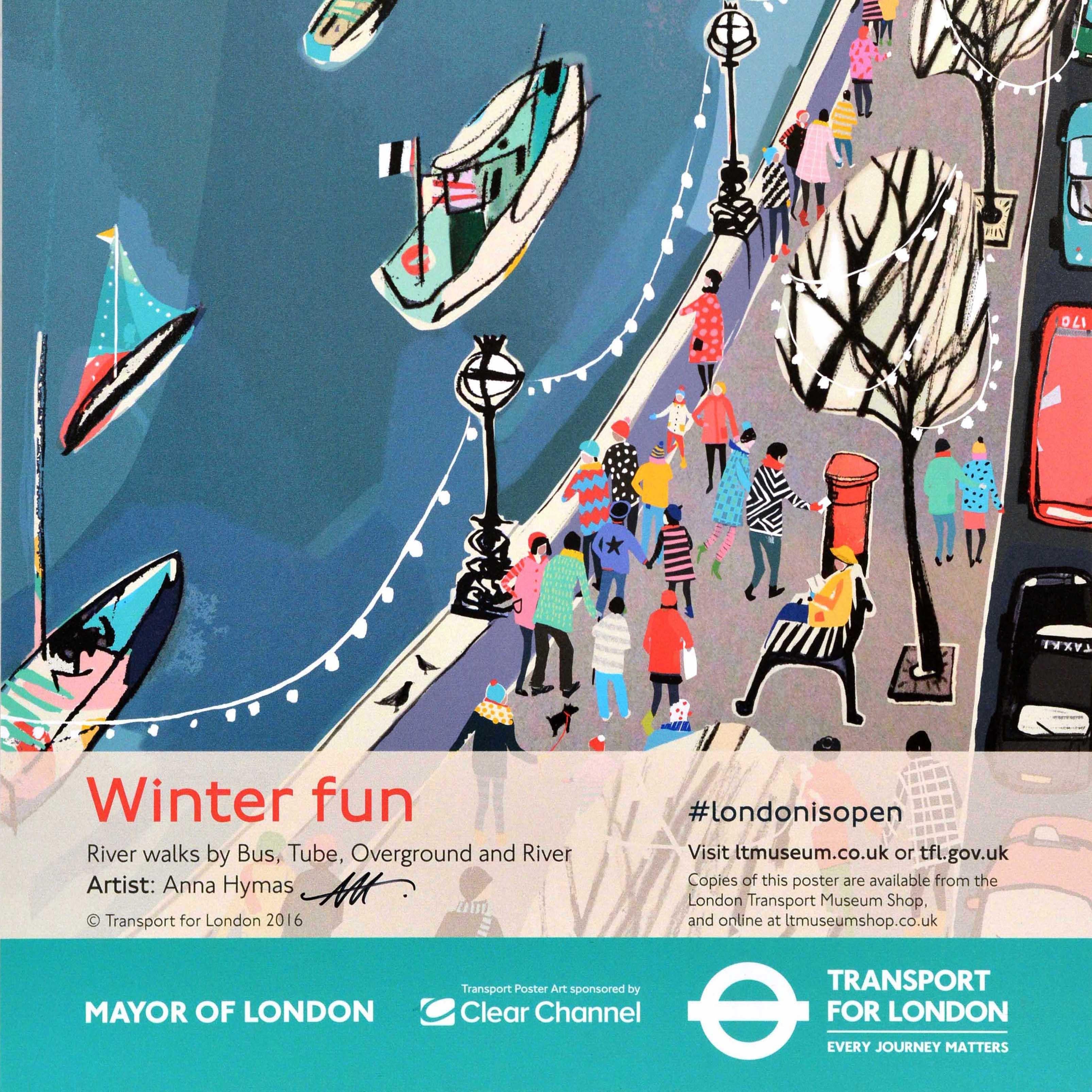 Affiche originale de Londres Transports Winter Fun Thames River Walks TFL Embankment Bon état - En vente à London, GB