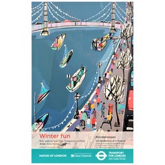 Original Londoner Transportplakat Winter Fun Thames River Walks, TFL Embankment, London