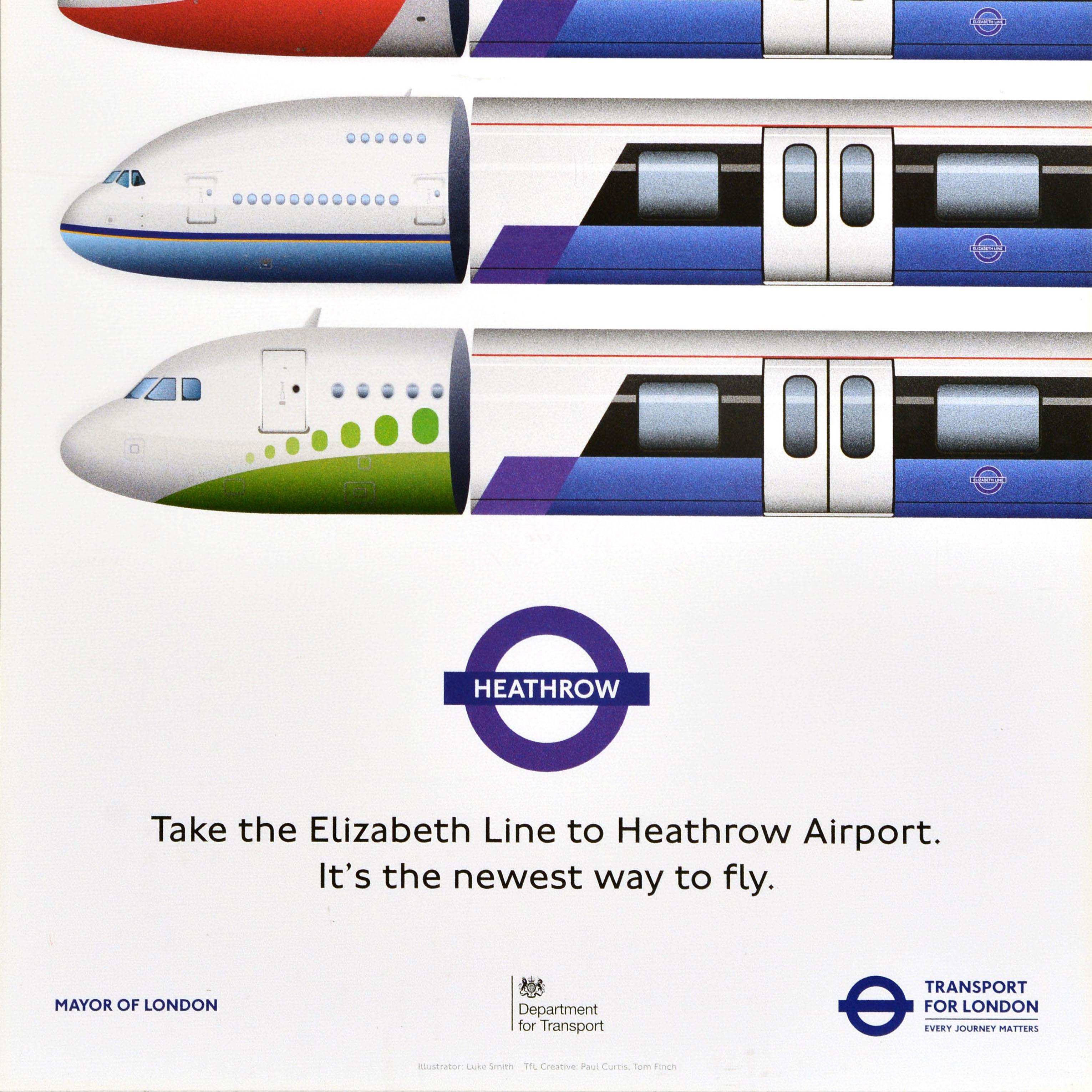 Poster pubblicitario originale dei trasporti londinesi Fly The Elizabeth Line In condizioni ottime in vendita a London, GB