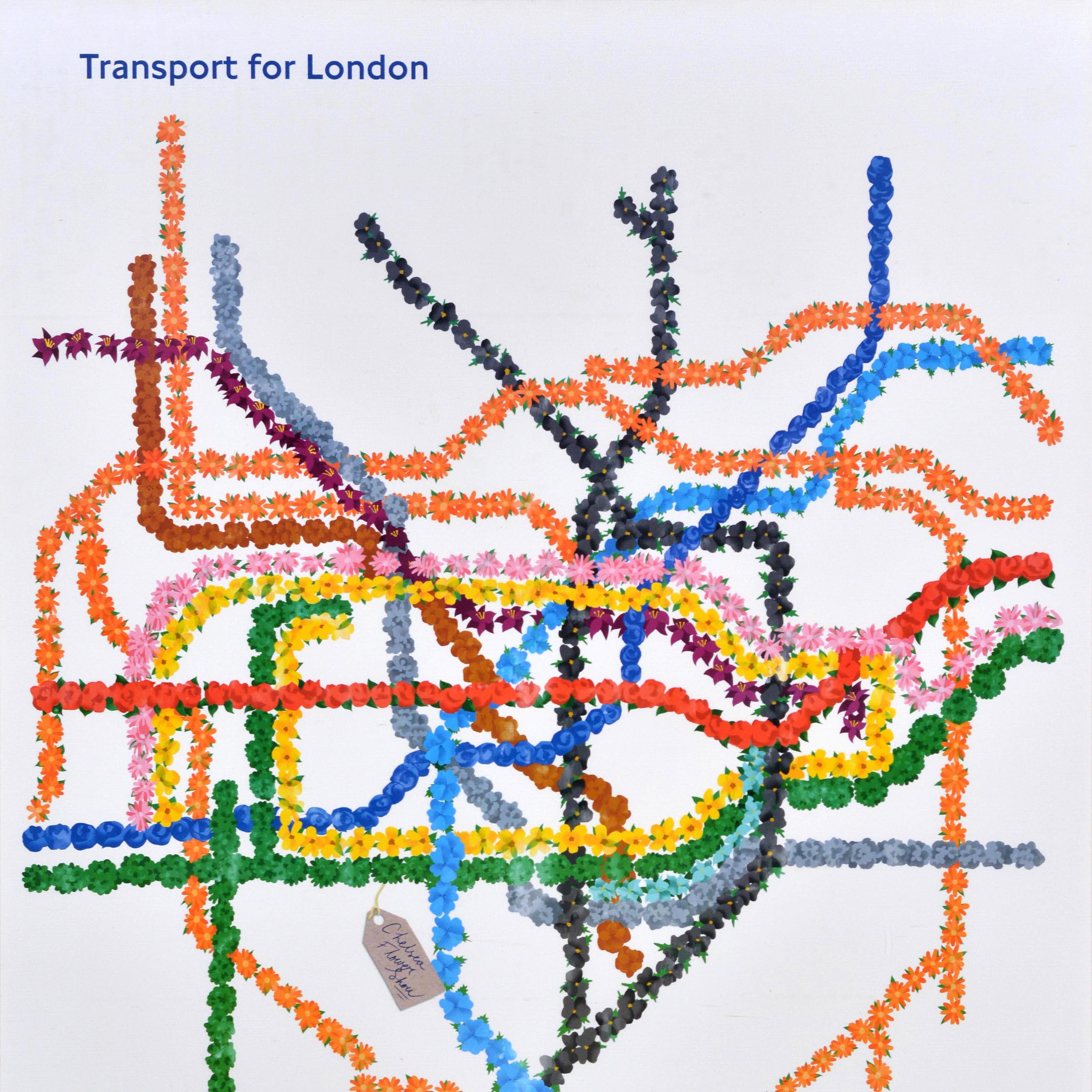 Britannico Poster originale della metropolitana di Londra RHS Chelsea Flower Show Mappa floreale TFL in vendita