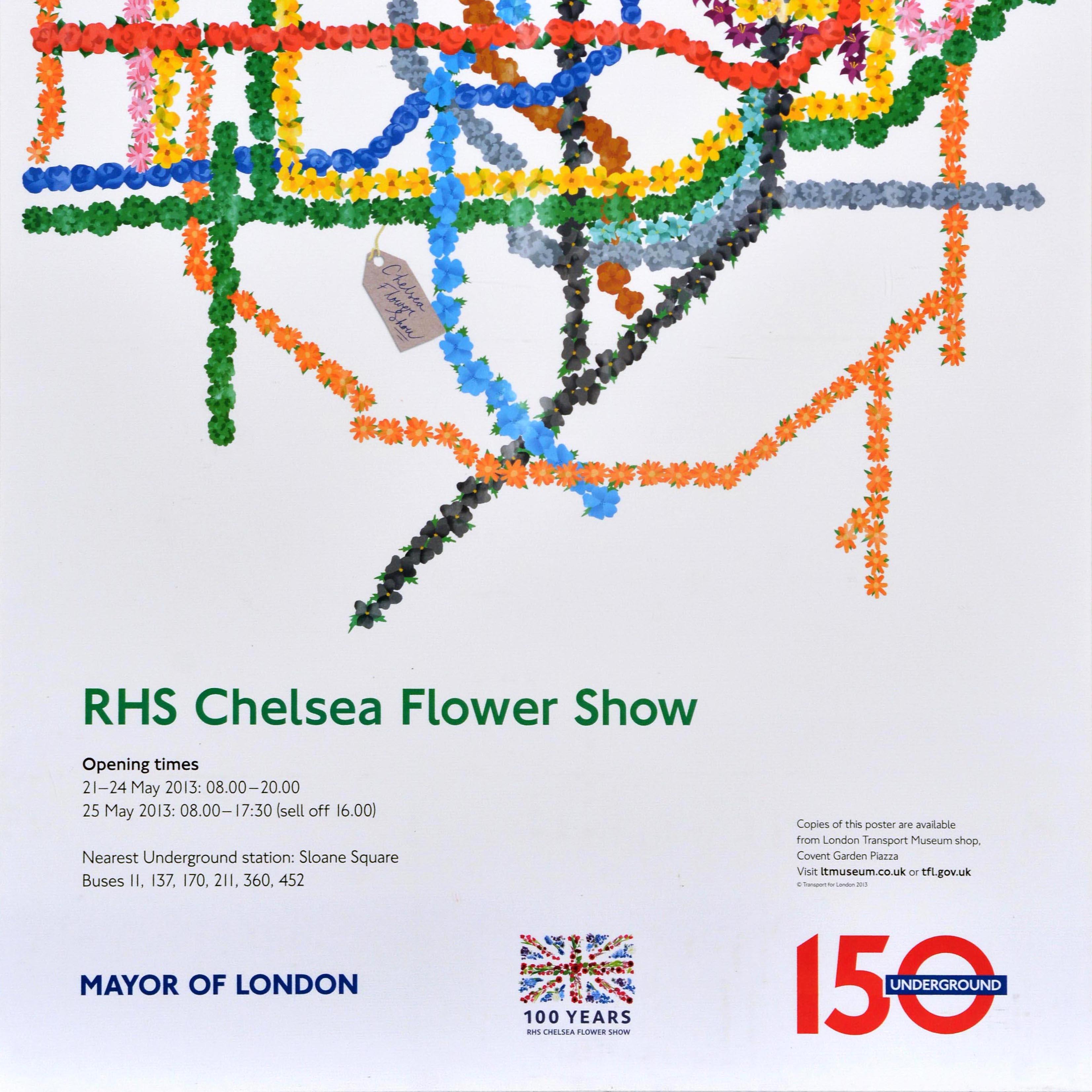 Poster originale della metropolitana di Londra RHS Chelsea Flower Show Mappa floreale TFL In condizioni ottime in vendita a London, GB