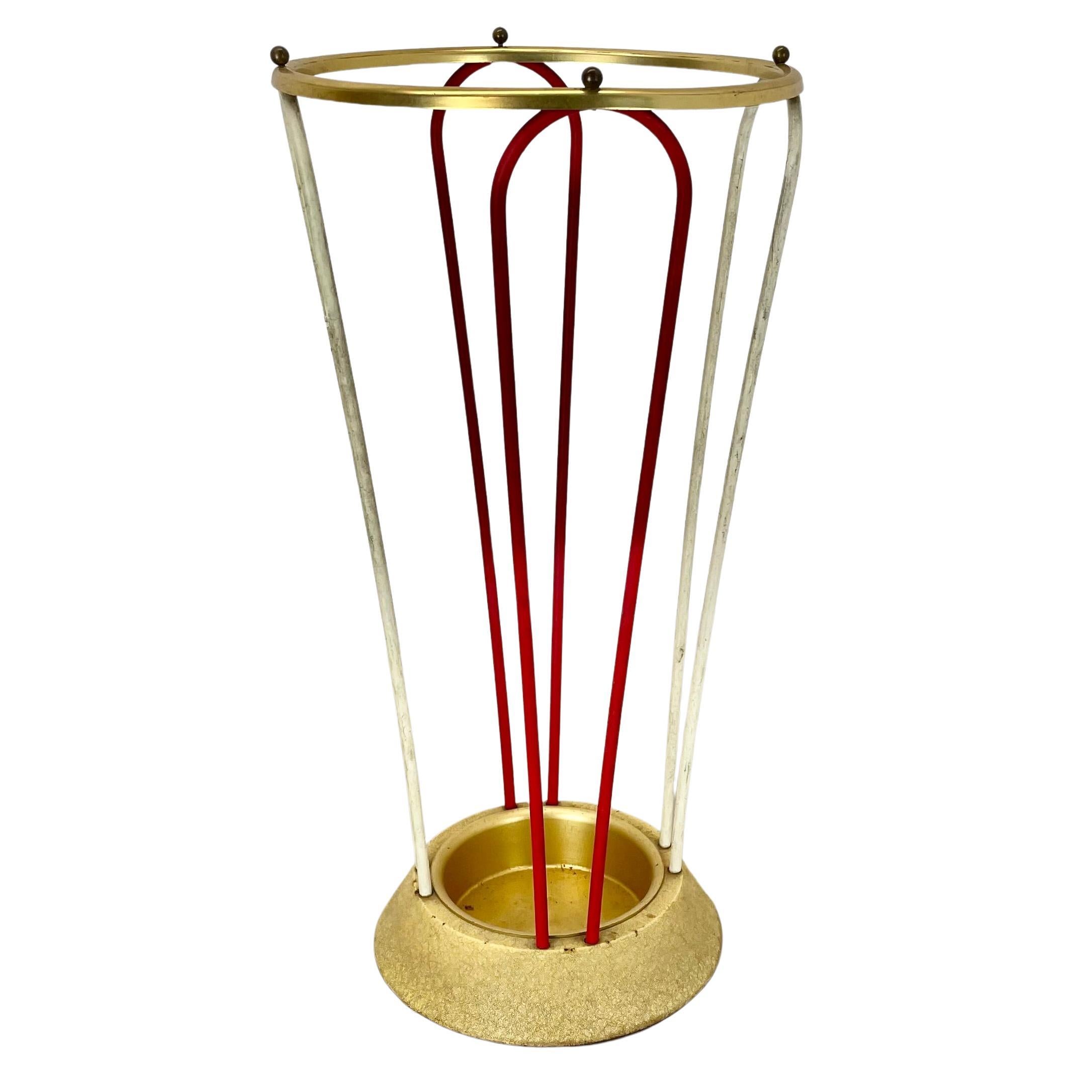 Original looped Metal Brass Modernist Bauhaus Umbrella Stand Germany, 1950s For Sale